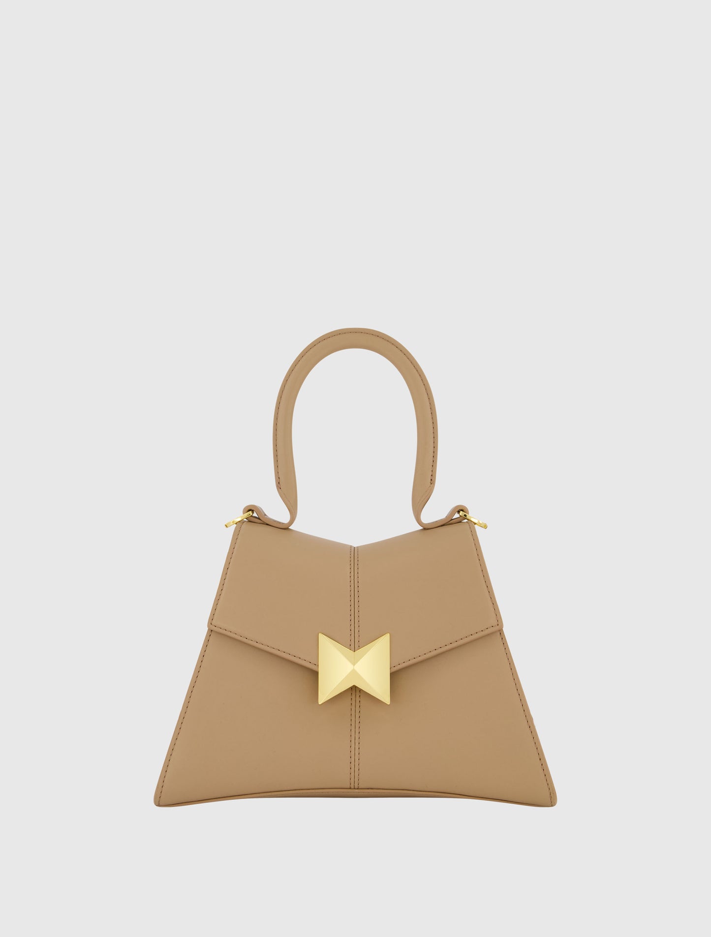 Angular Small Taupe Leather Handbag With Gold Hardware