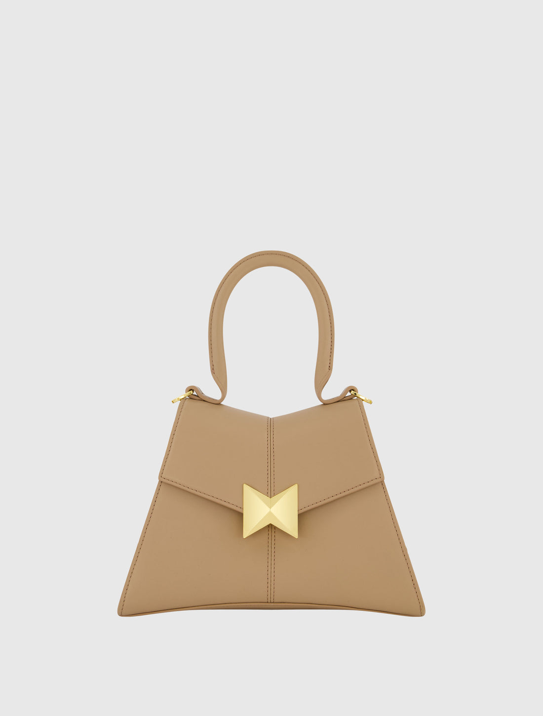 Angular Small Taupe Leather Handbag With Gold Hardware