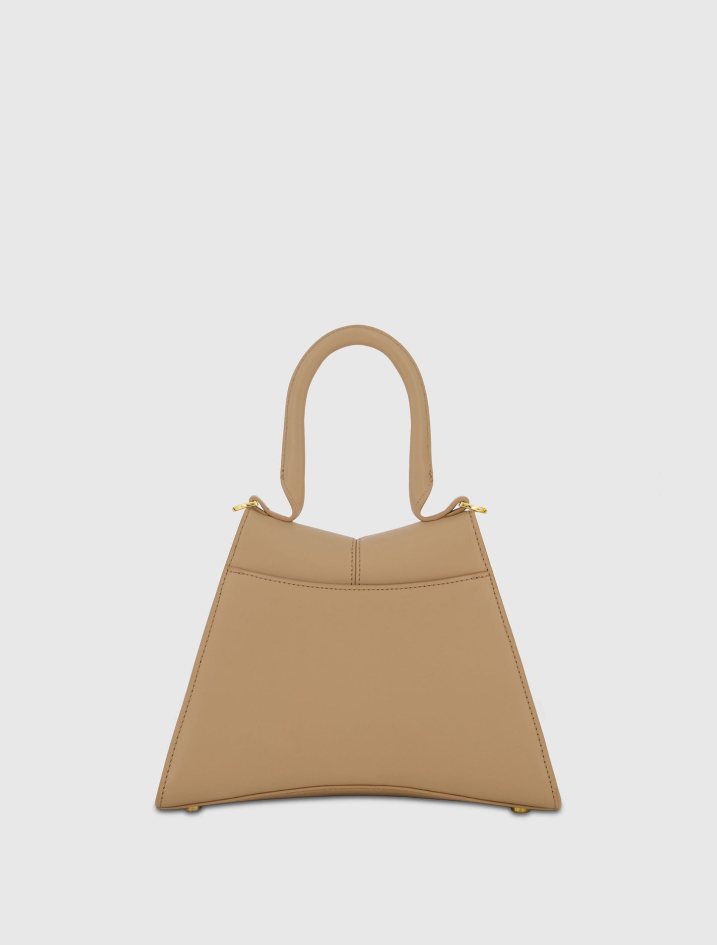 Angular Small Taupe Leather Handbag With Gold Hardware