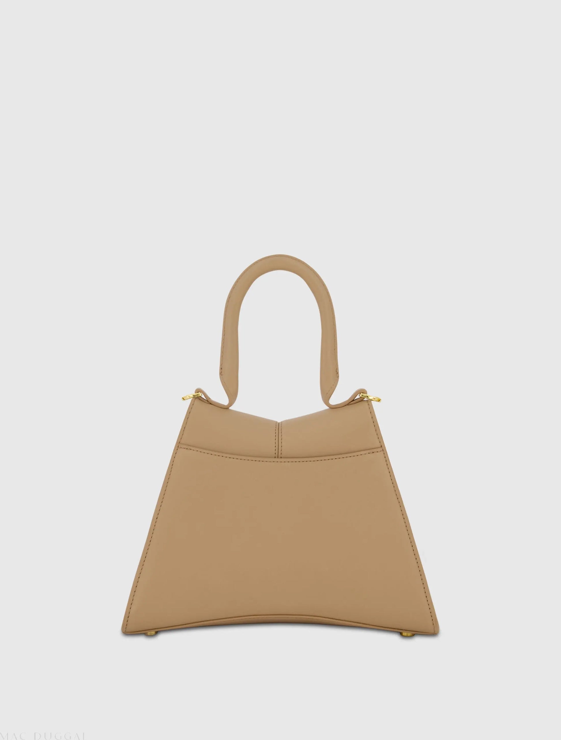 Angular Small Taupe Leather Handbag With Gold Hardware - Mac Duggal