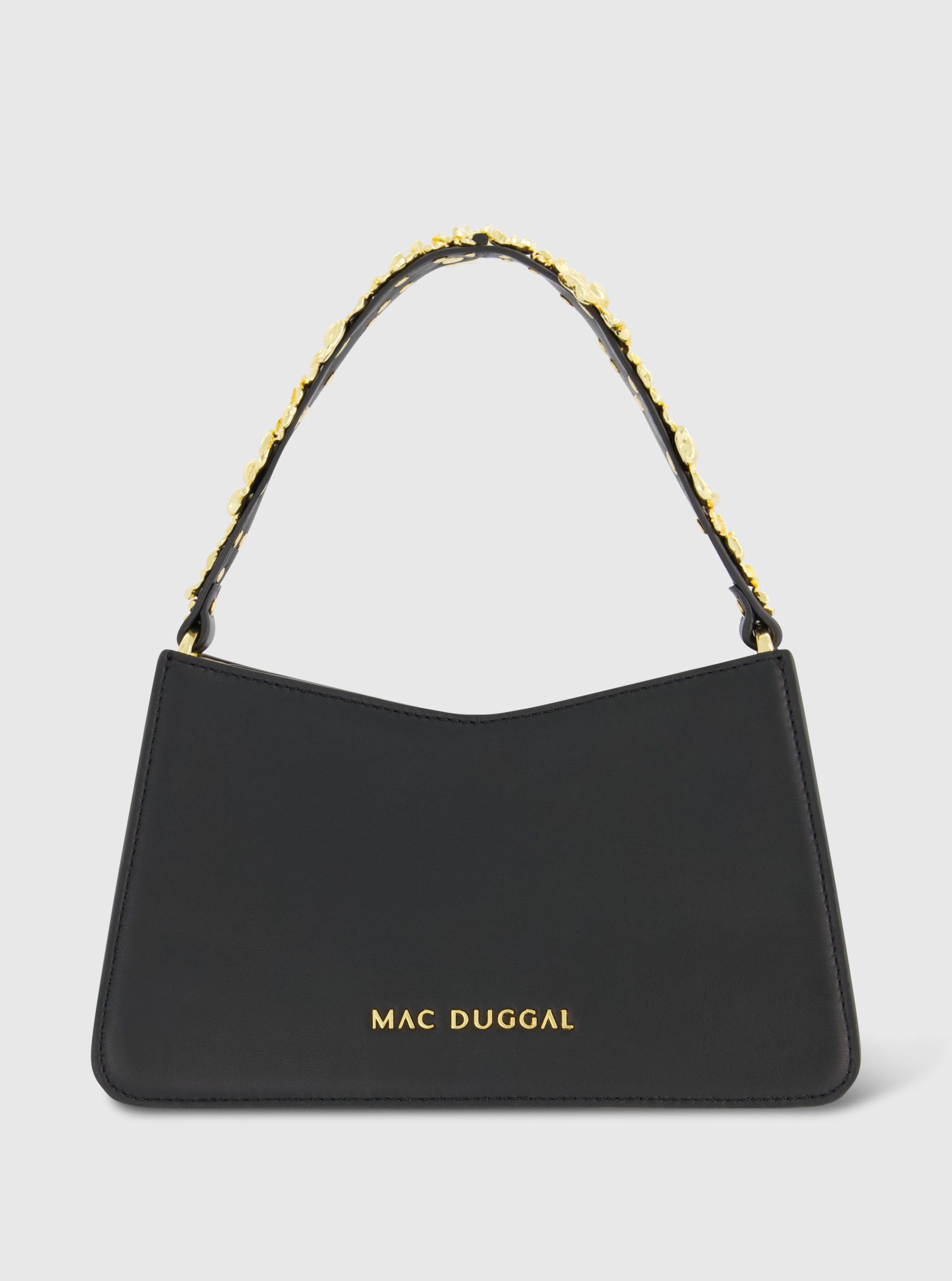Gold Floral Small Black Nappa Leather Shoulder Bag