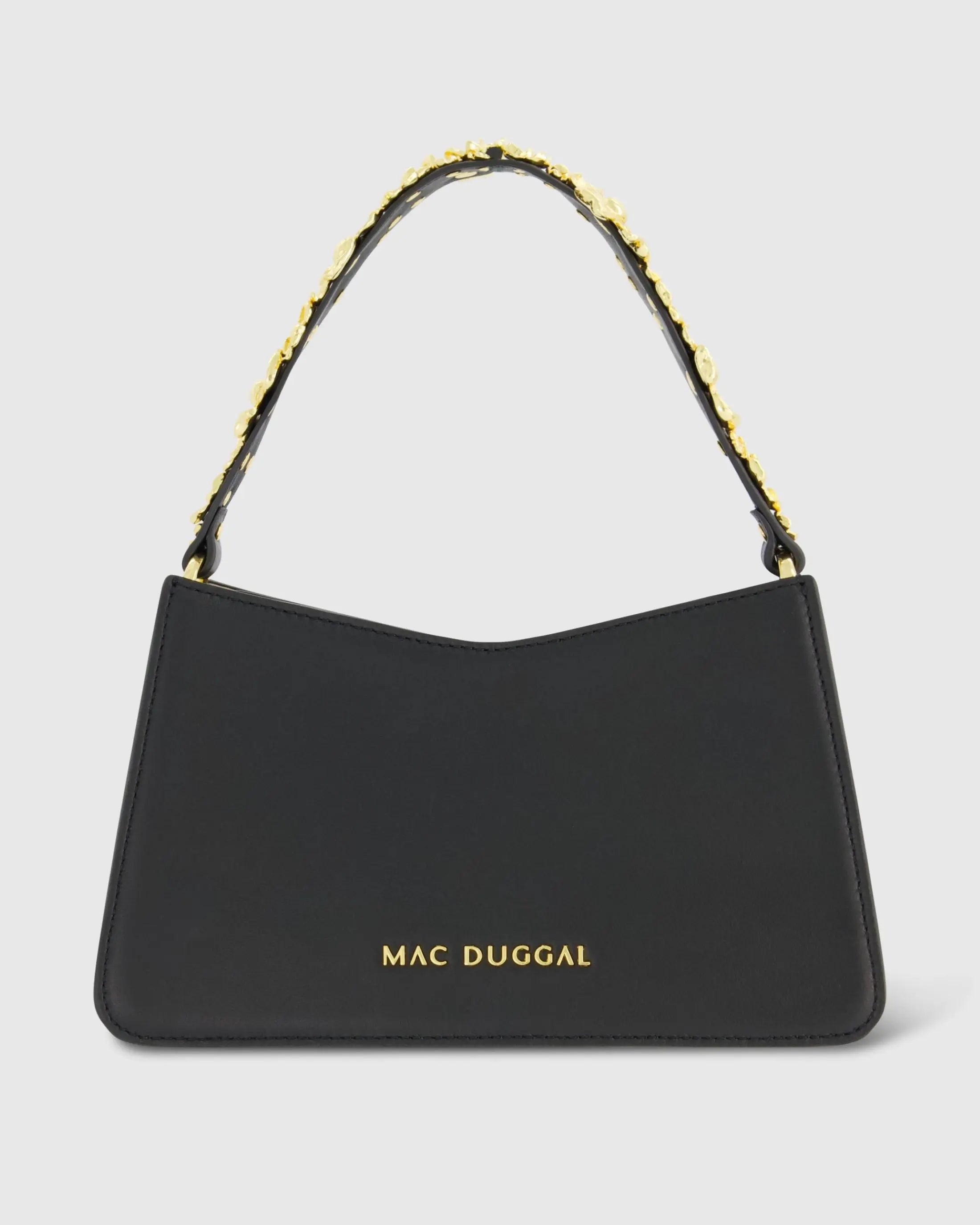 Gold Floral Small Black Nappa Leather Shoulder Bag - Mac Duggal