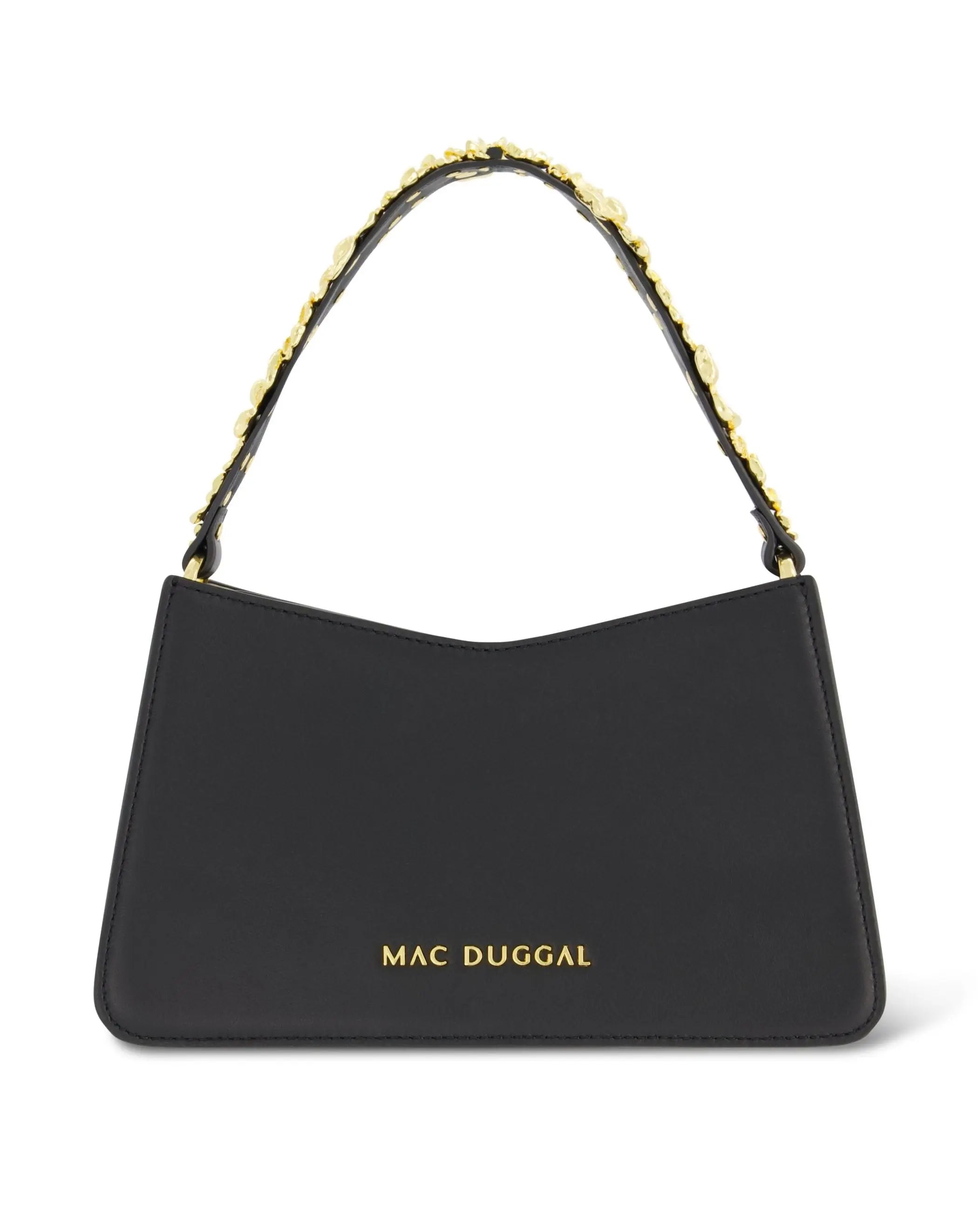 Gold Floral Small Black Nappa Leather Shoulder Bag - Mac Duggal