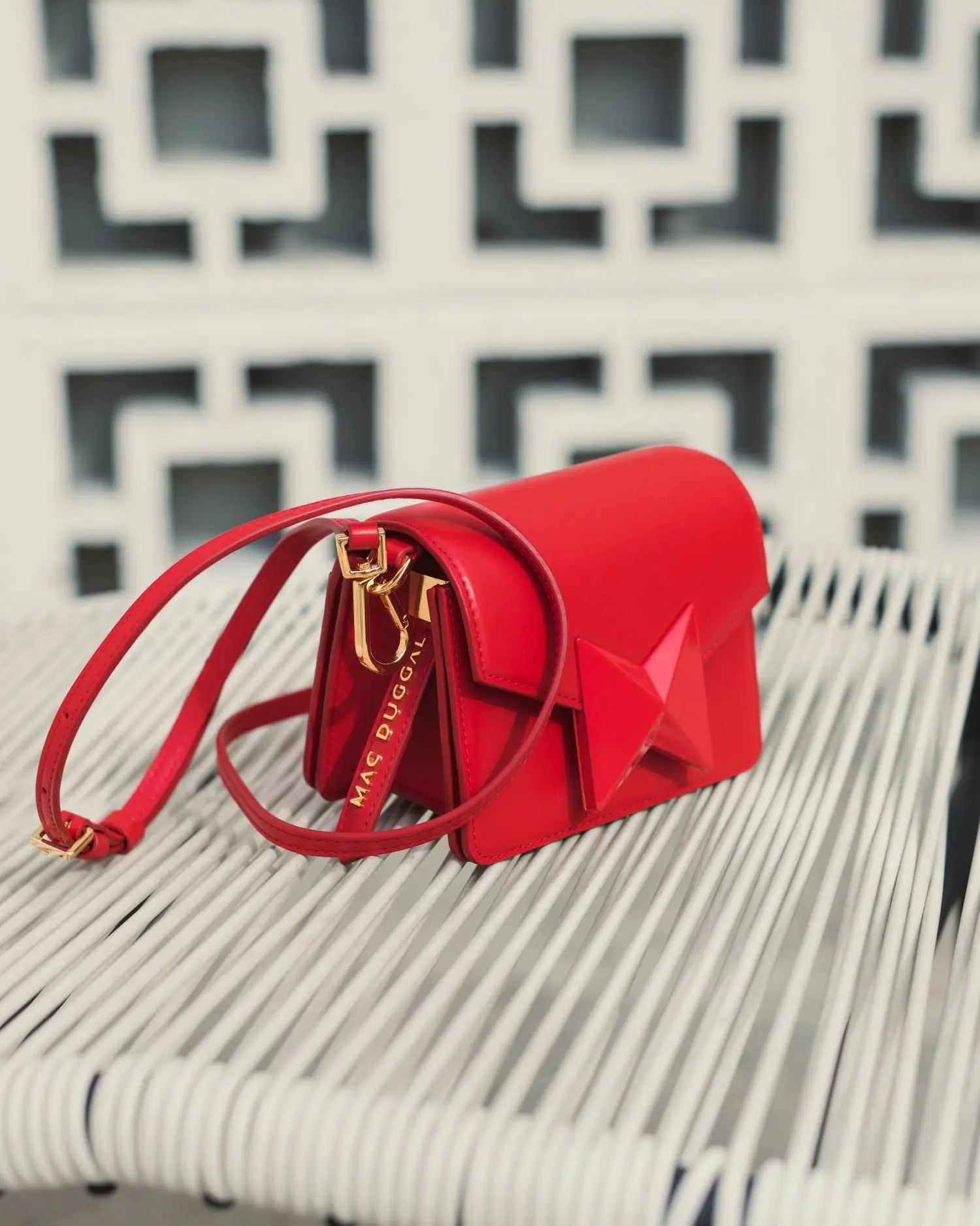 Red Mini Leather Tone On Tone Crossbody Bag - Mac Duggal