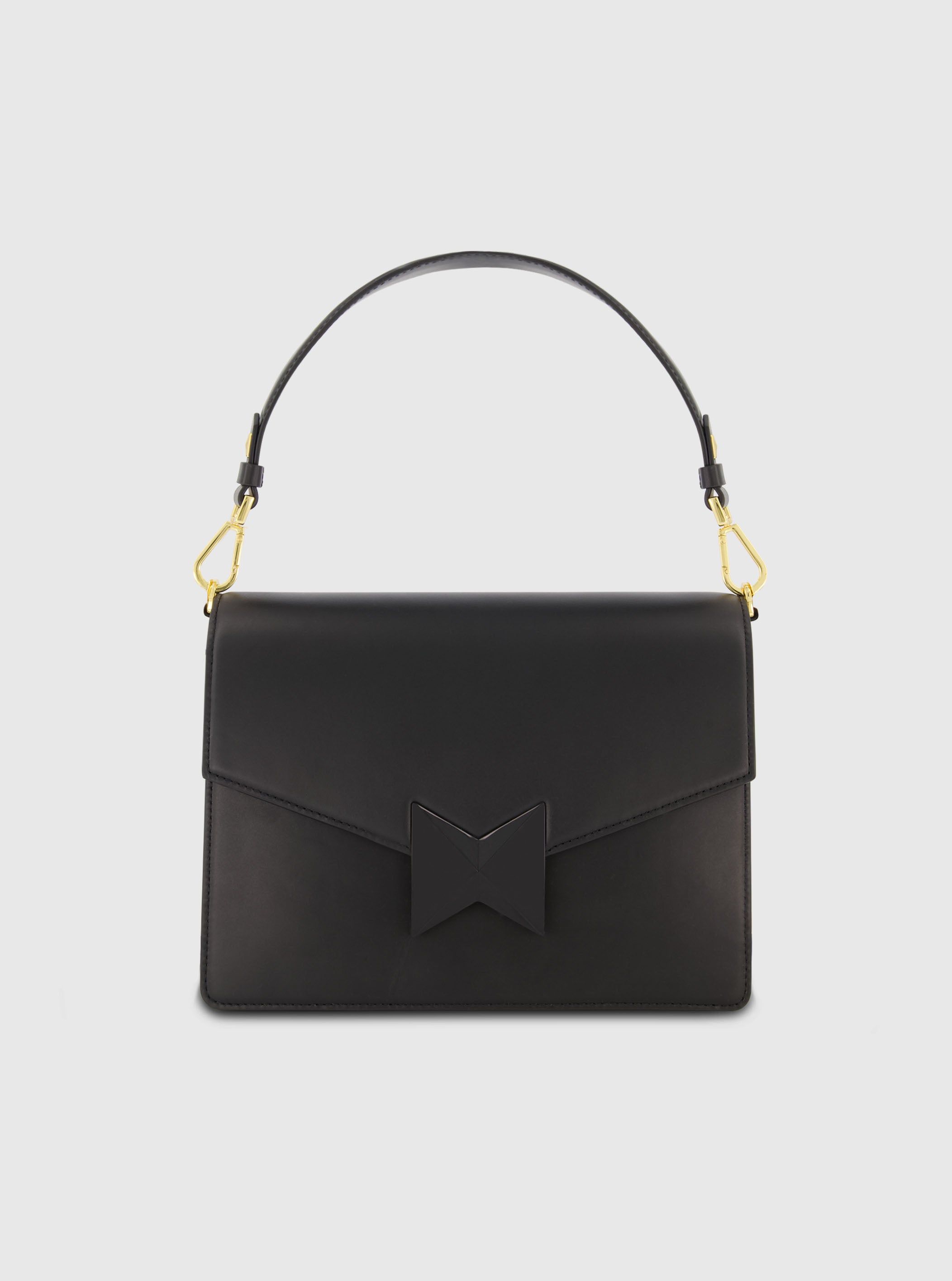 Classic Black Leather Medium Shoulder Bag with Detachable Strap