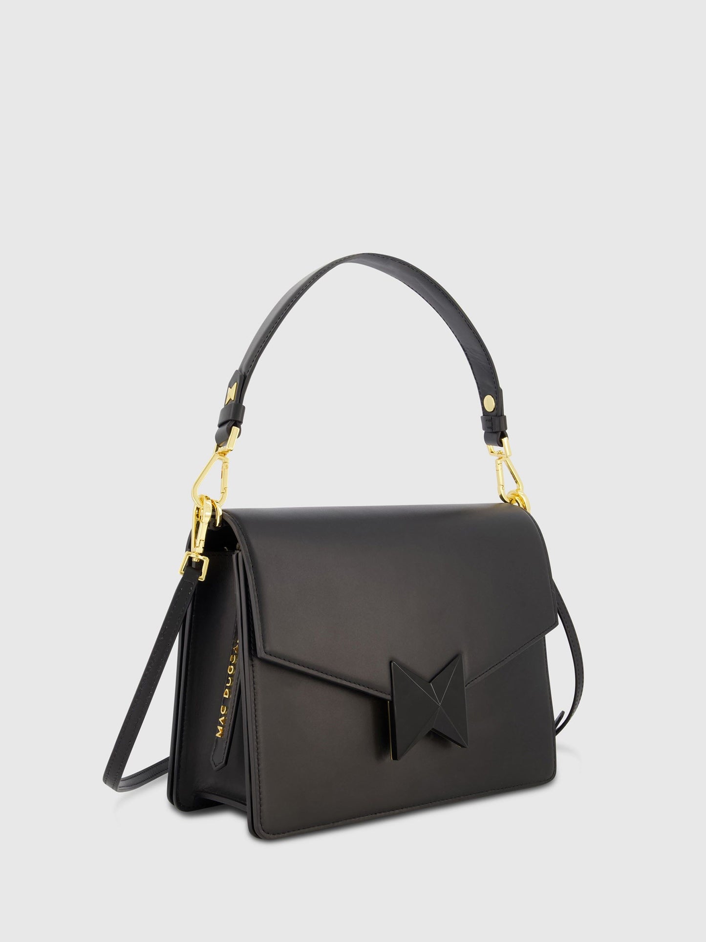 Classic Black Leather Medium Shoulder Bag with Detachable Strap