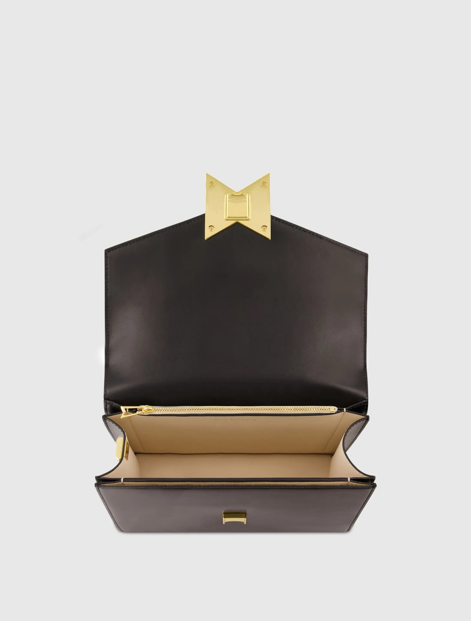 Black Classic Leather Medium Shoulder Bag with Detachable Strap - Mac Duggal