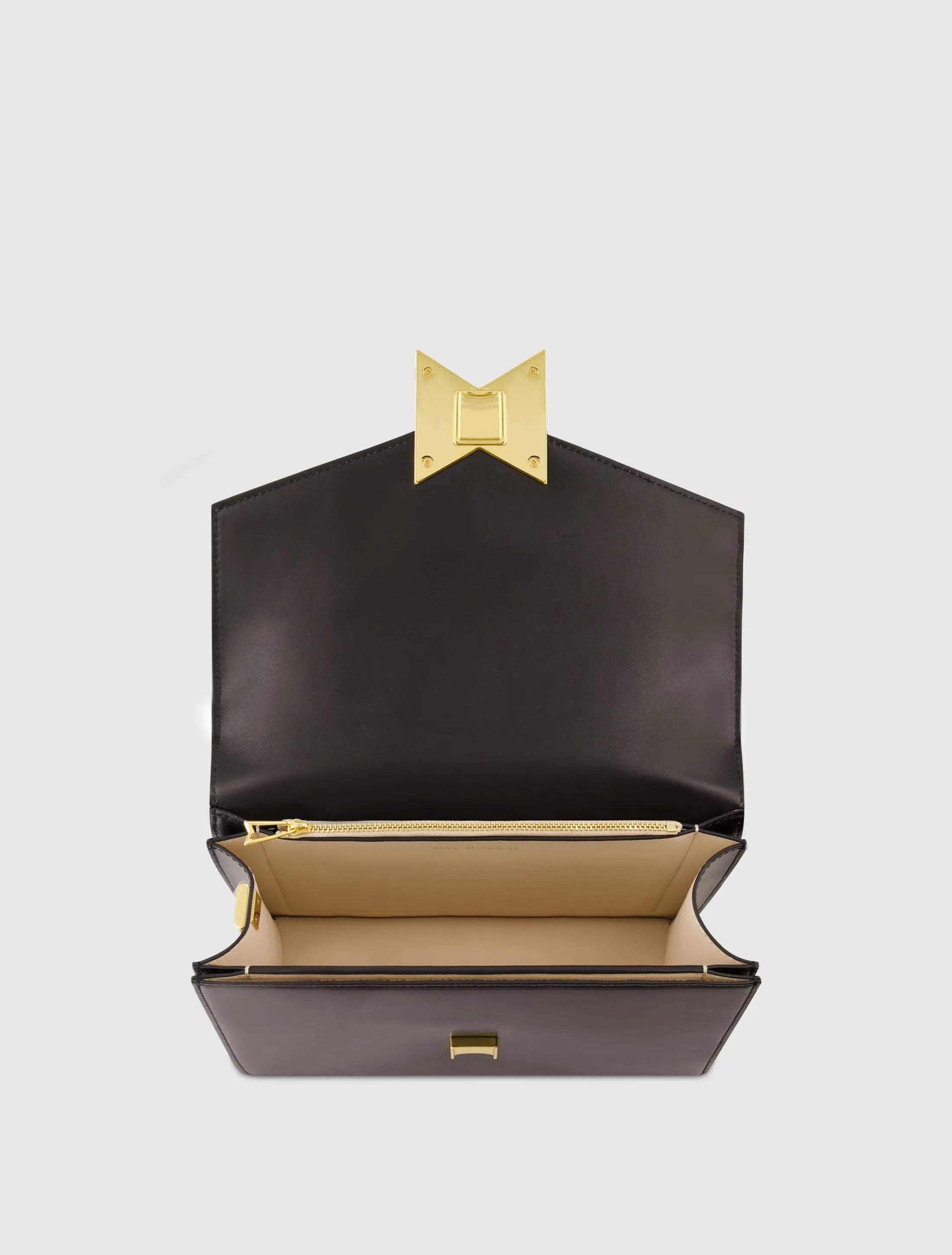 Black Classic Leather Medium Shoulder Bag with Detachable Strap - Mac Duggal