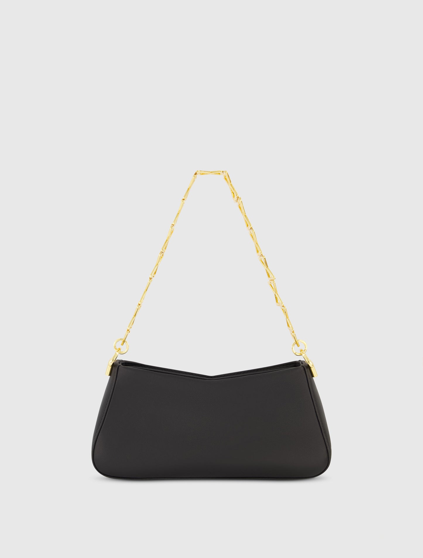 Petit sac porté épaule en cuir nappa noir à bandoulière dorée