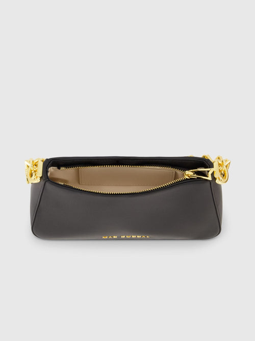 Gold Strap Small Black Nappa Leather Shoulder Bag