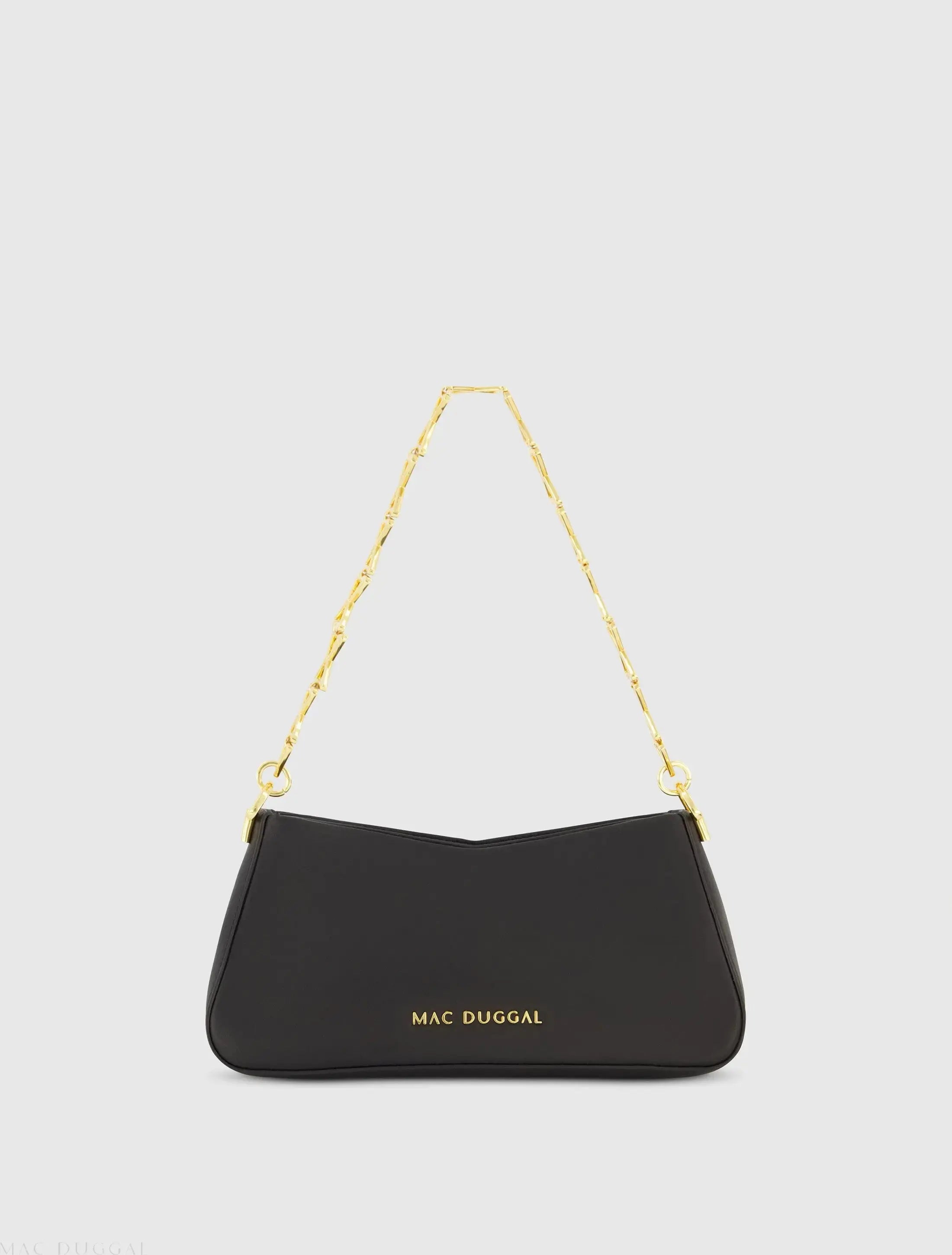 Gold Strap Small Black Nappa Leather Shoulder Bag - FINAL SALE - Mac Duggal