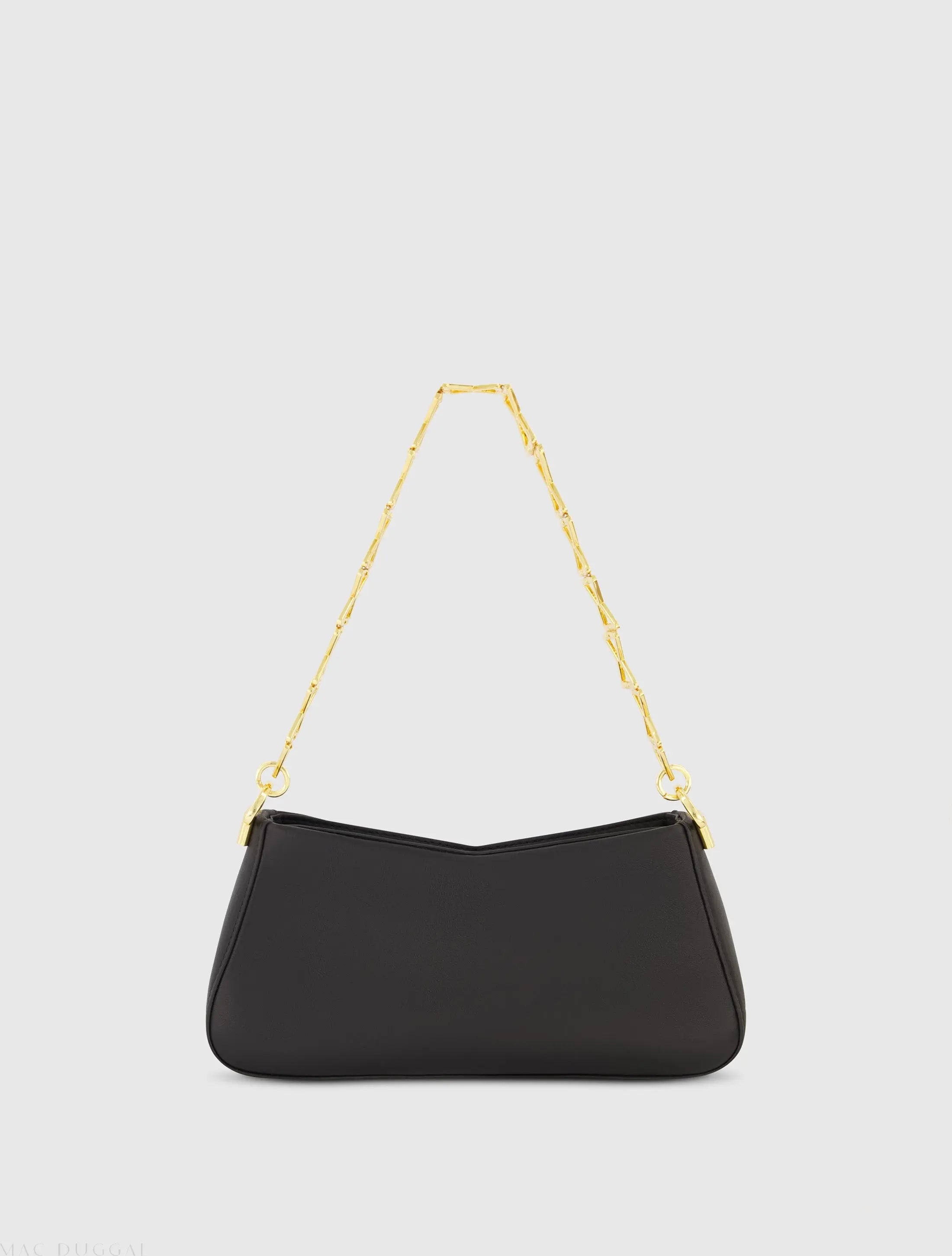 Gold Strap Small Black Nappa Leather Shoulder Bag - FINAL SALE - Mac Duggal