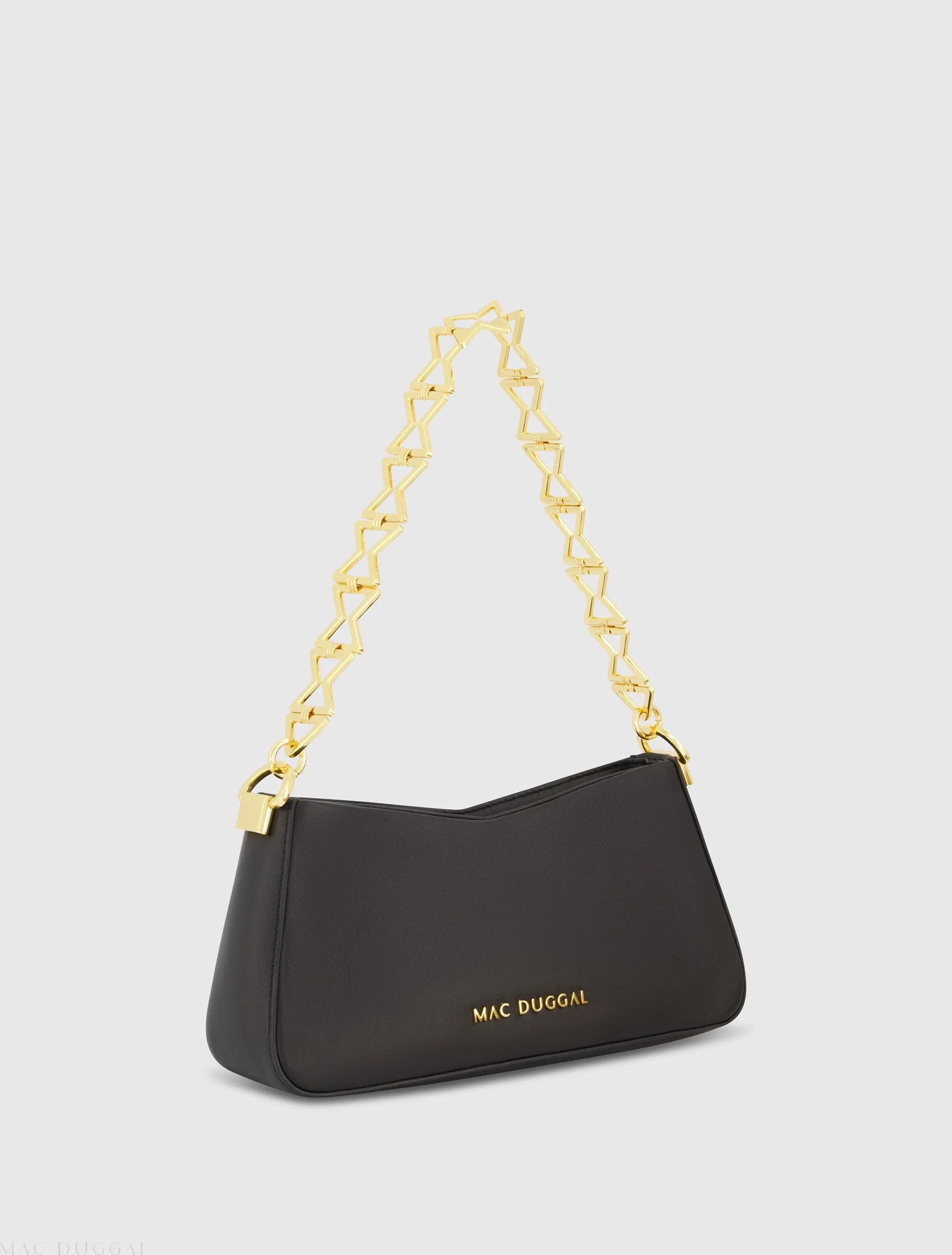 Gold Strap Small Black Nappa Leather Shoulder Bag - FINAL SALE - Mac Duggal