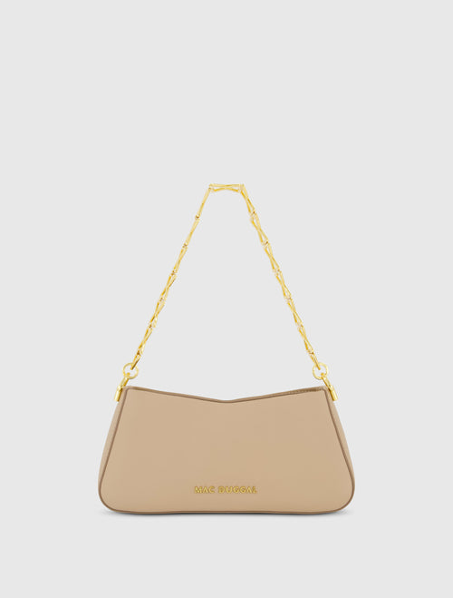 Gold Strap Small Taupe Nappa Leather Shoulder Bag