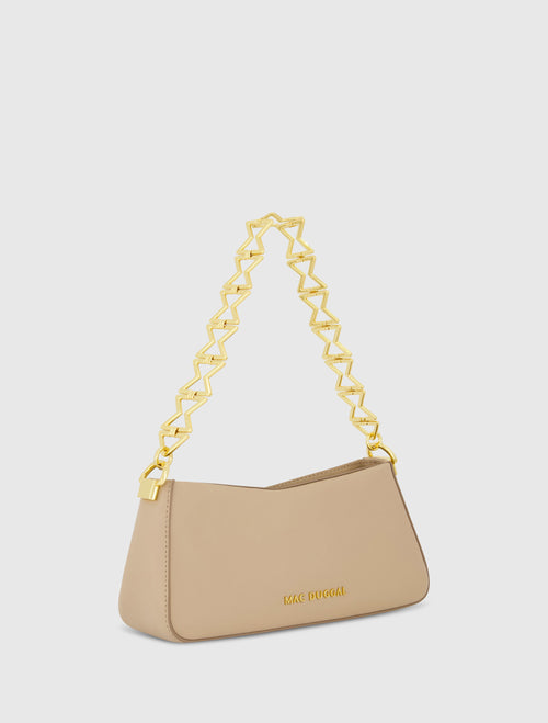 Gold Strap Small Taupe Nappa Leather Shoulder Bag