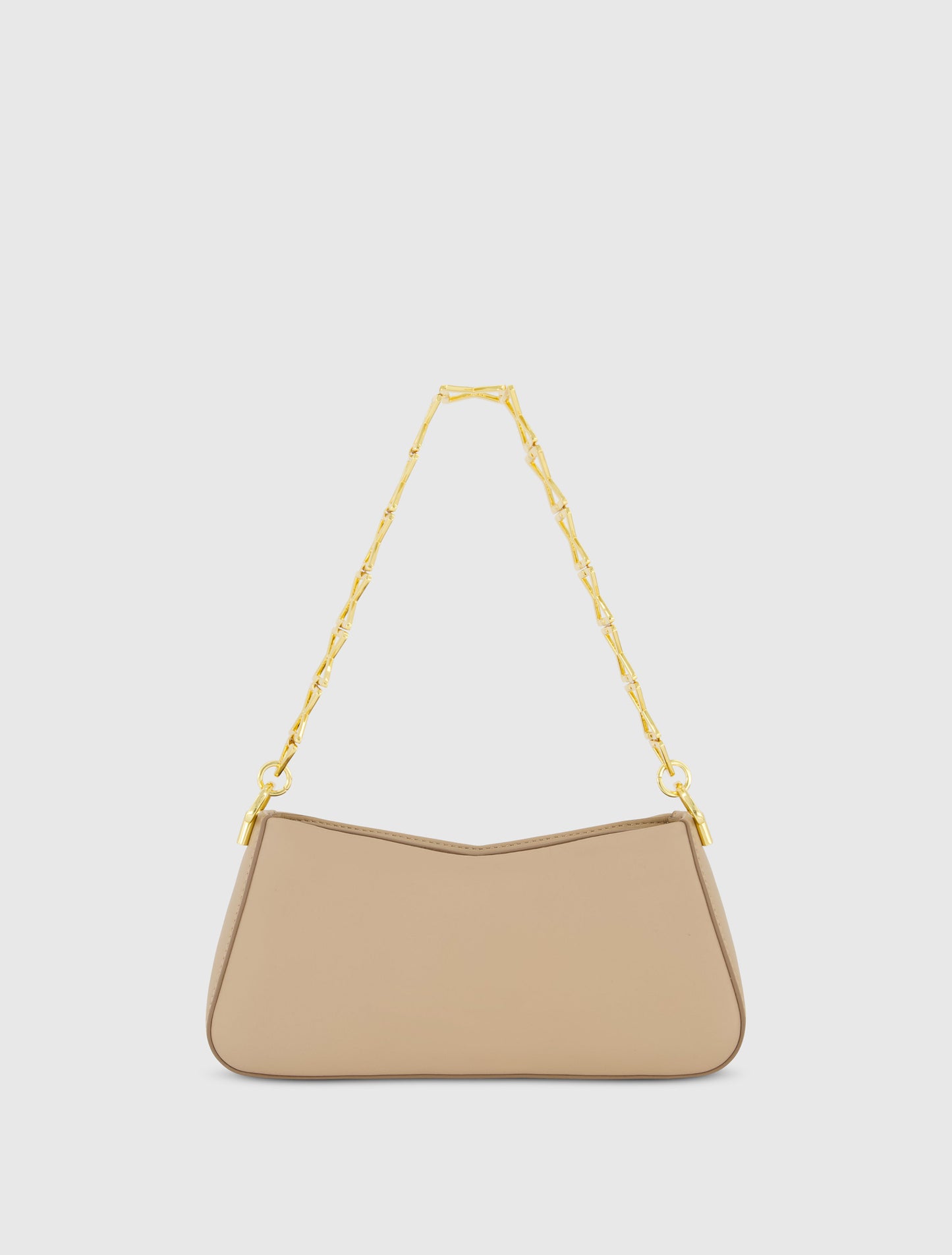 Petit sac porté épaule en cuir nappa taupe à bandoulière dorée