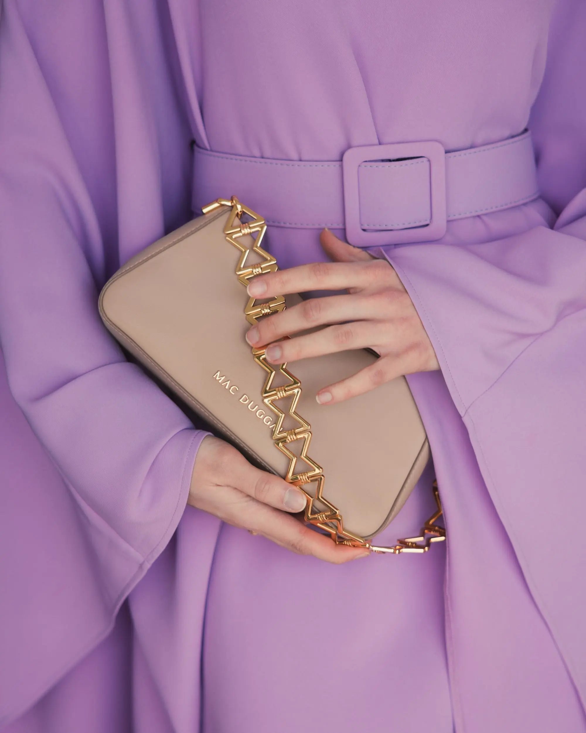 Gold Strap Small Taupe Nappa Leather Shoulder Bag - Mac Duggal