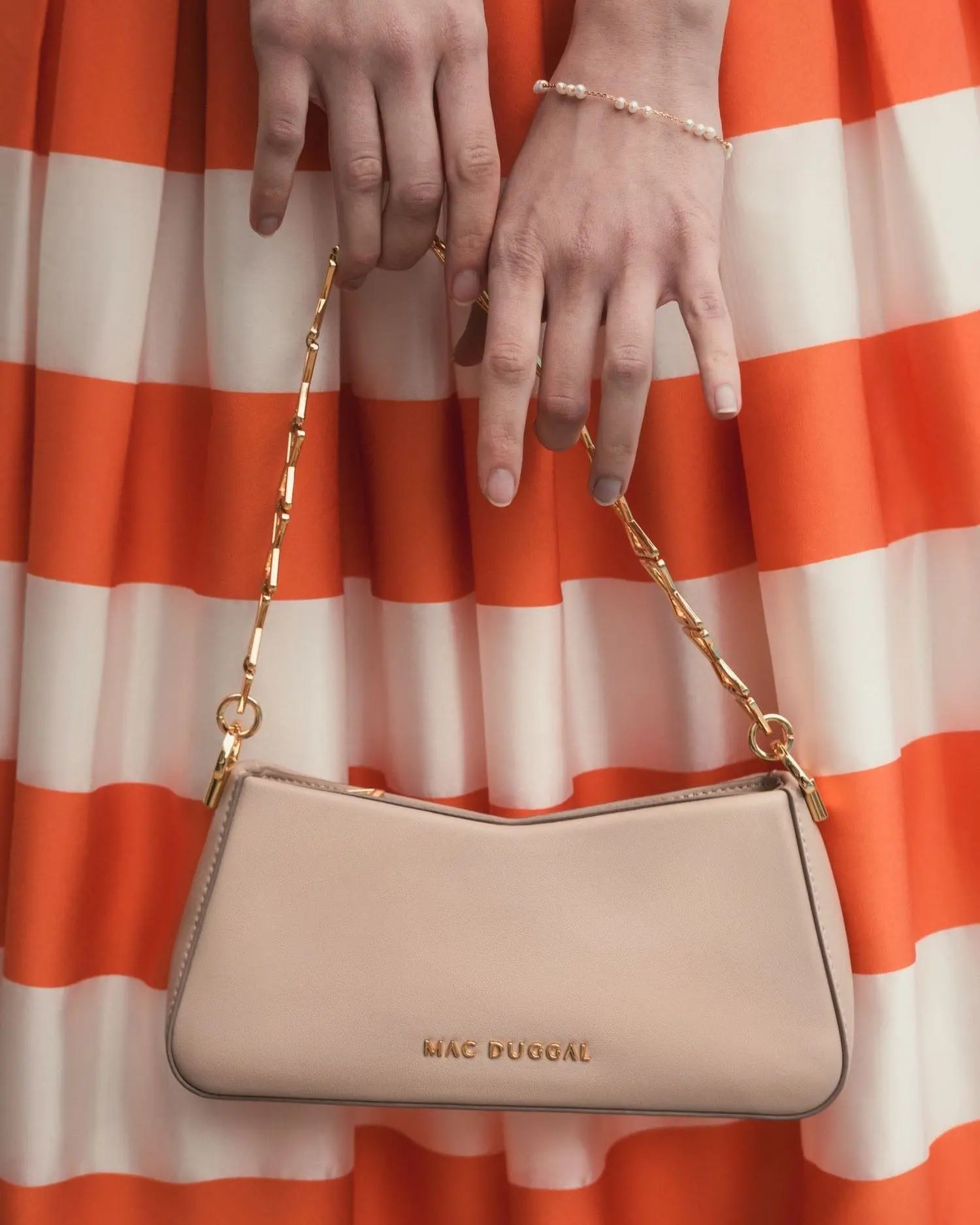 Gold Strap Small Taupe Nappa Leather Shoulder Bag - Mac Duggal