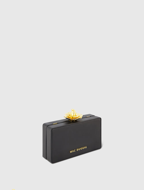 Gold Rose Mini Black Nappa Leather Box Clutch