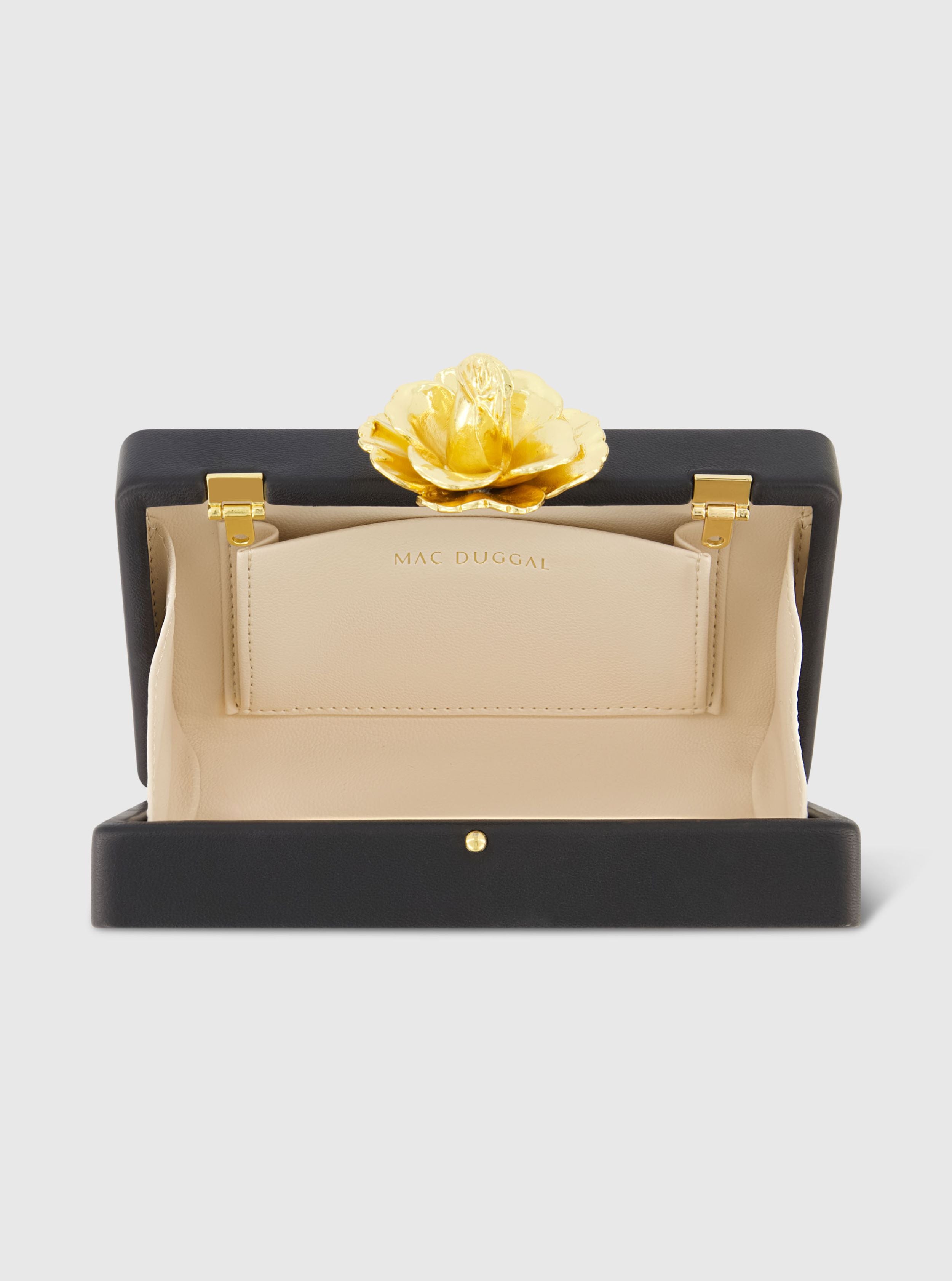 Gold Rose Mini Black Nappa Leather Box Clutch