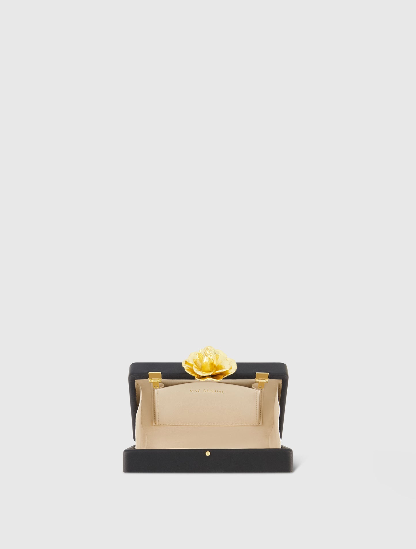 Gold Rose Mini Black Nappa Leather Box Clutch