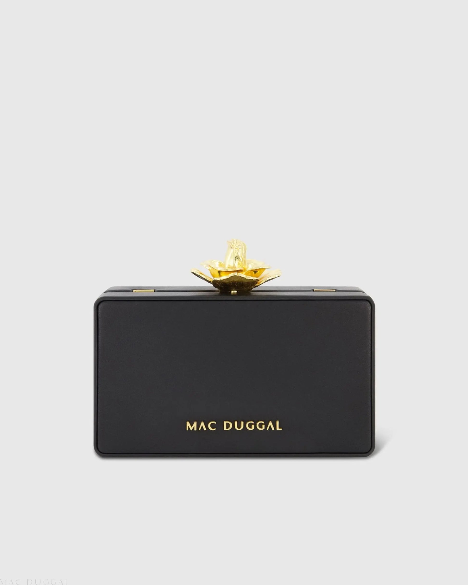 Black Mini Leather Clutch with Gold Rose Closure - Mac Duggal