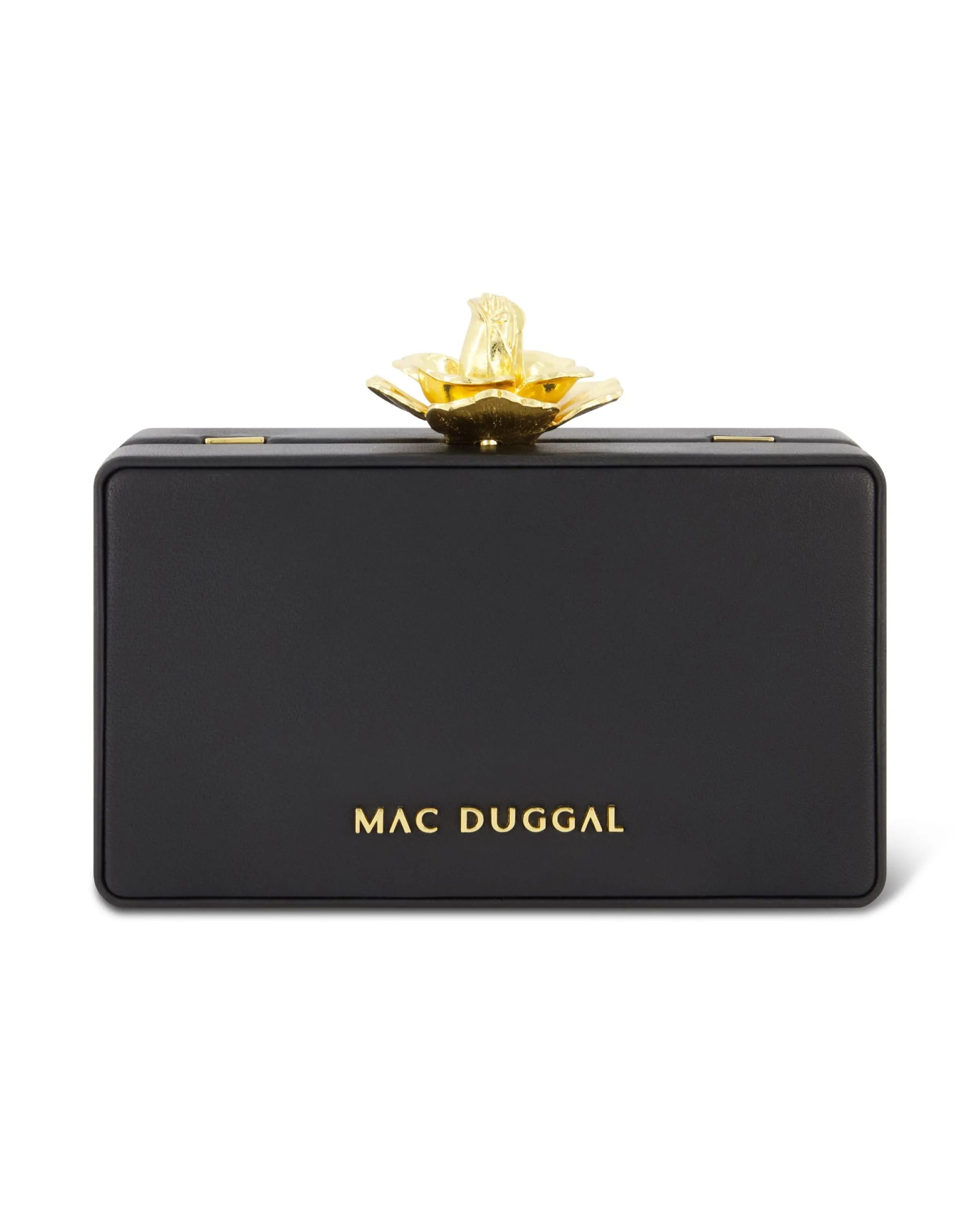 Black Mini Leather Clutch with Gold Rose Closure - Mac Duggal