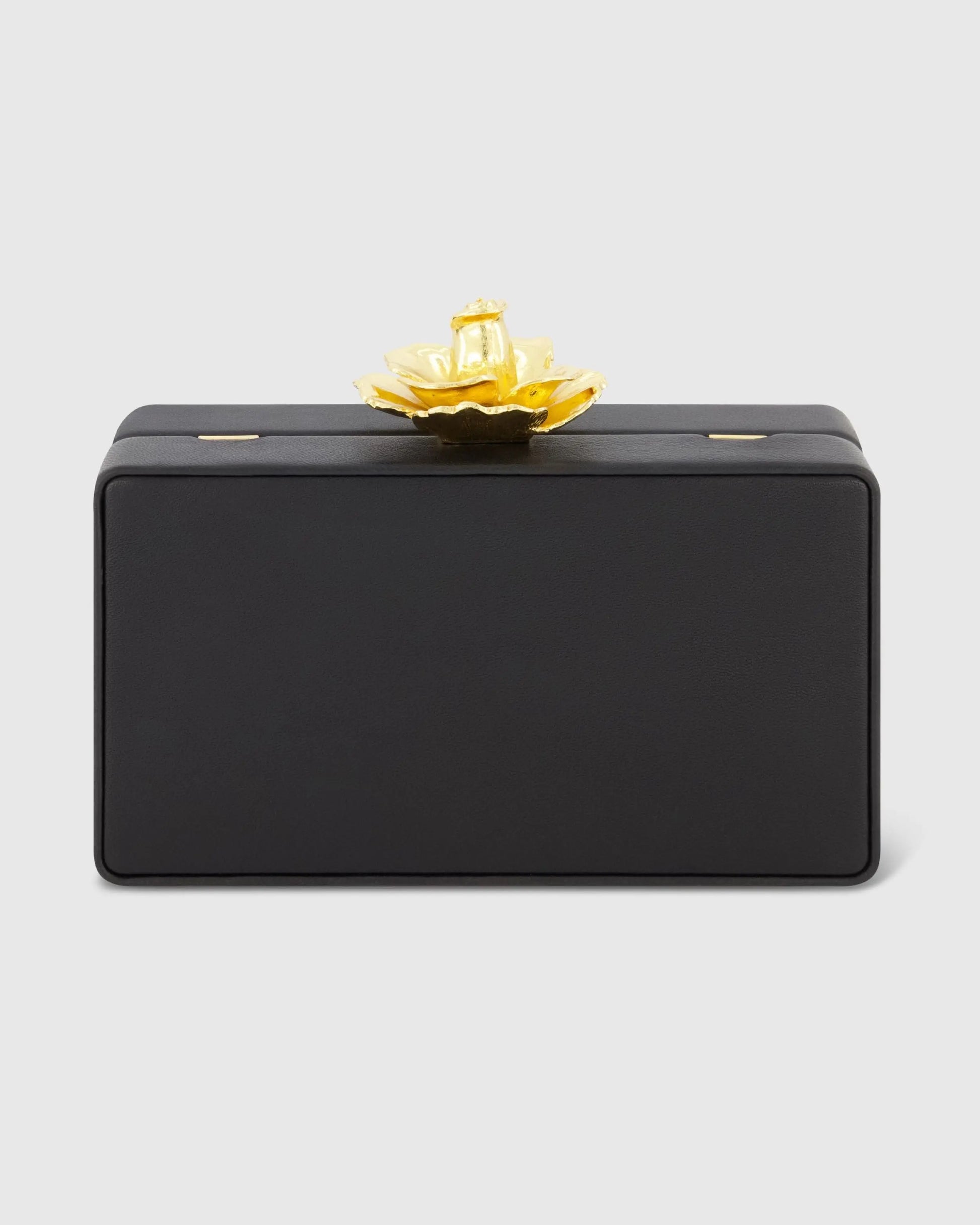 Black Mini Leather Clutch with Gold Rose Closure - Mac Duggal