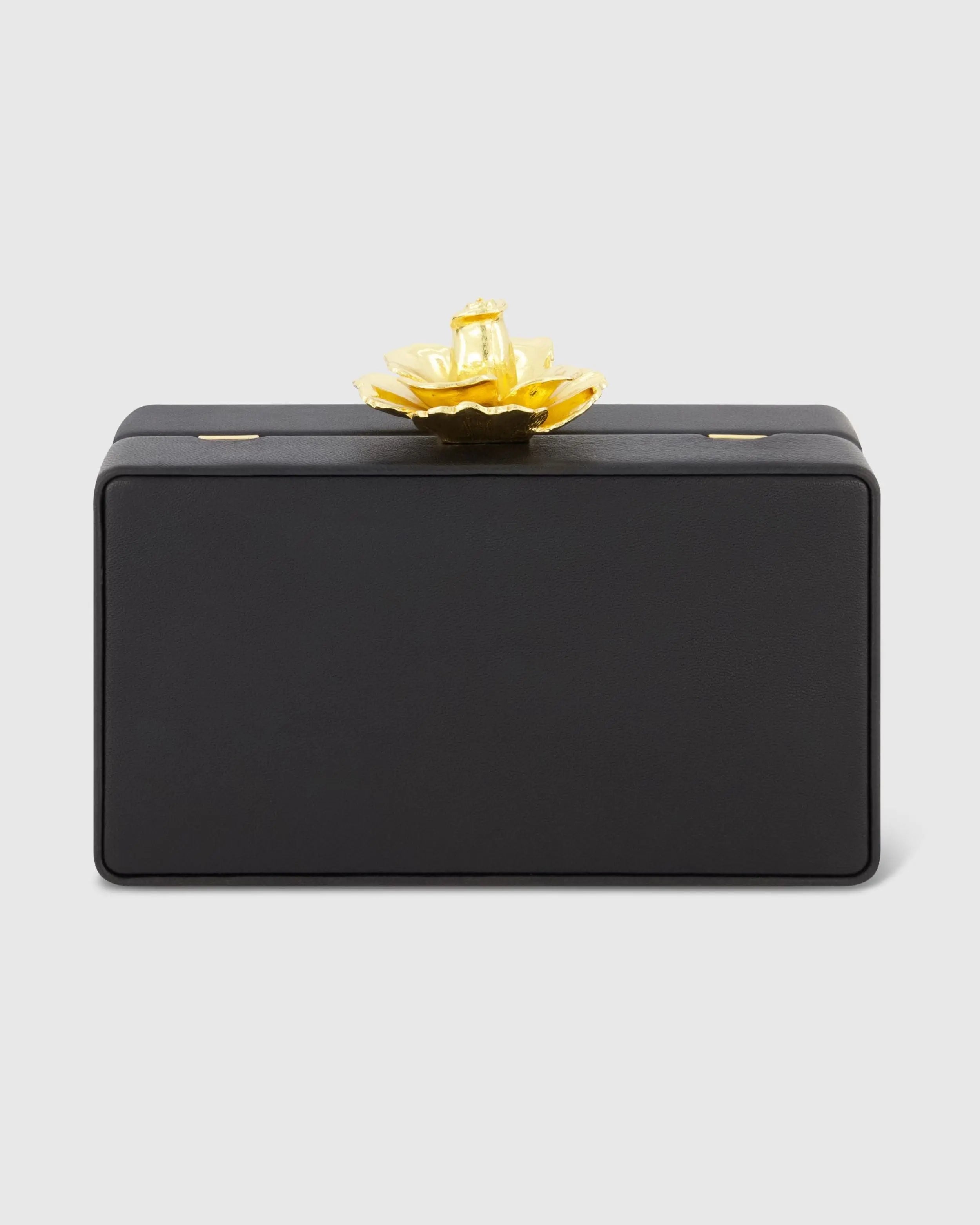 Black Mini Leather Clutch with Gold Rose Closure - Mac Duggal