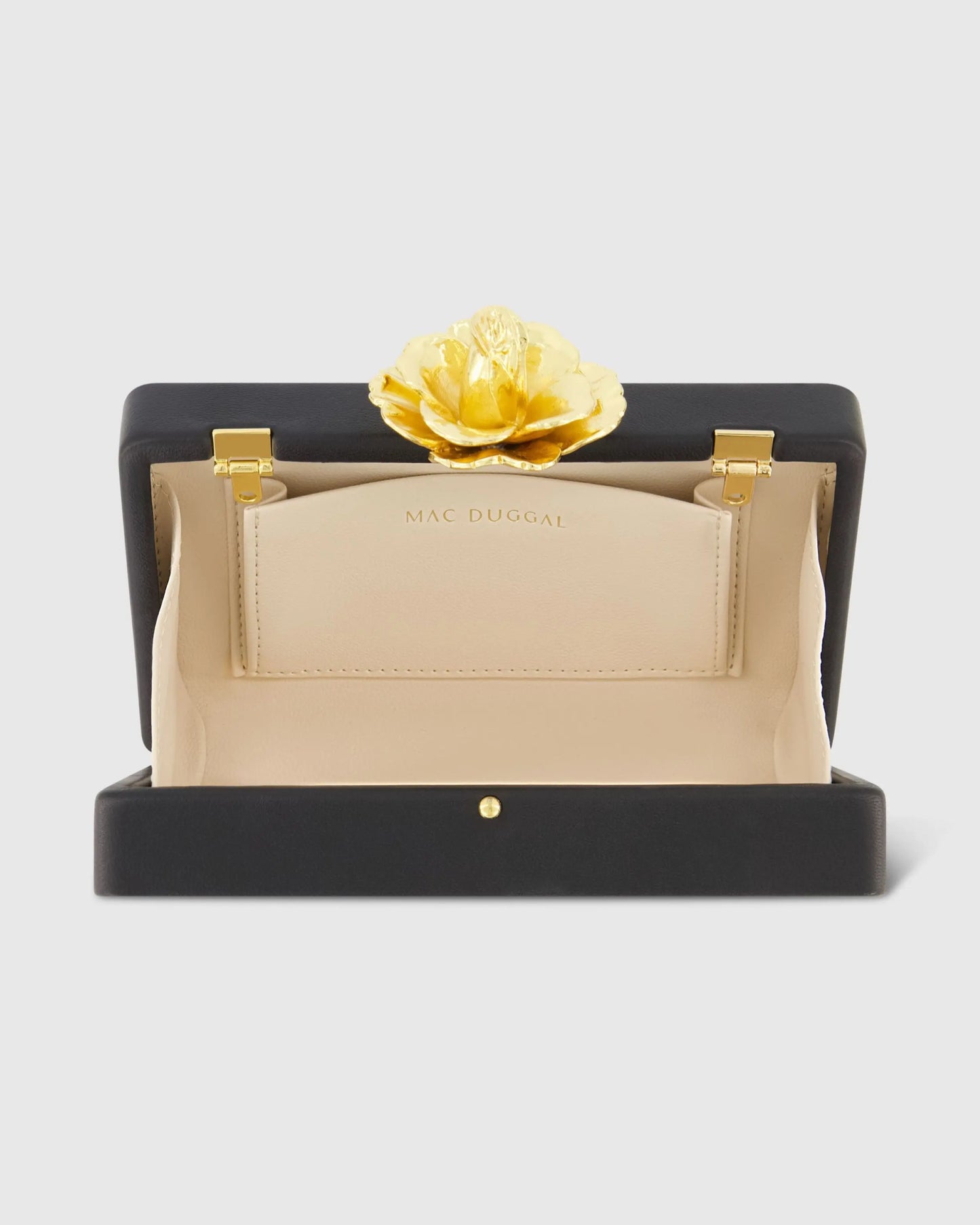 Black Mini Leather Clutch with Gold Rose Closure - Mac Duggal