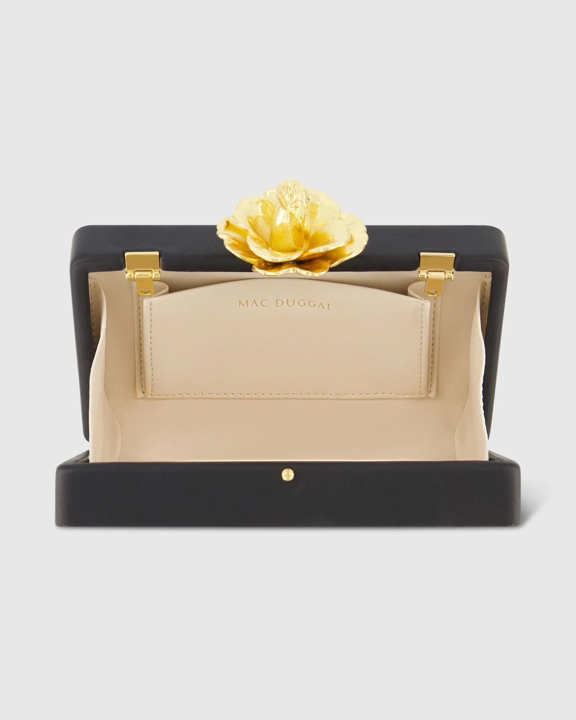 Black Mini Leather Clutch with Gold Rose Closure - Mac Duggal