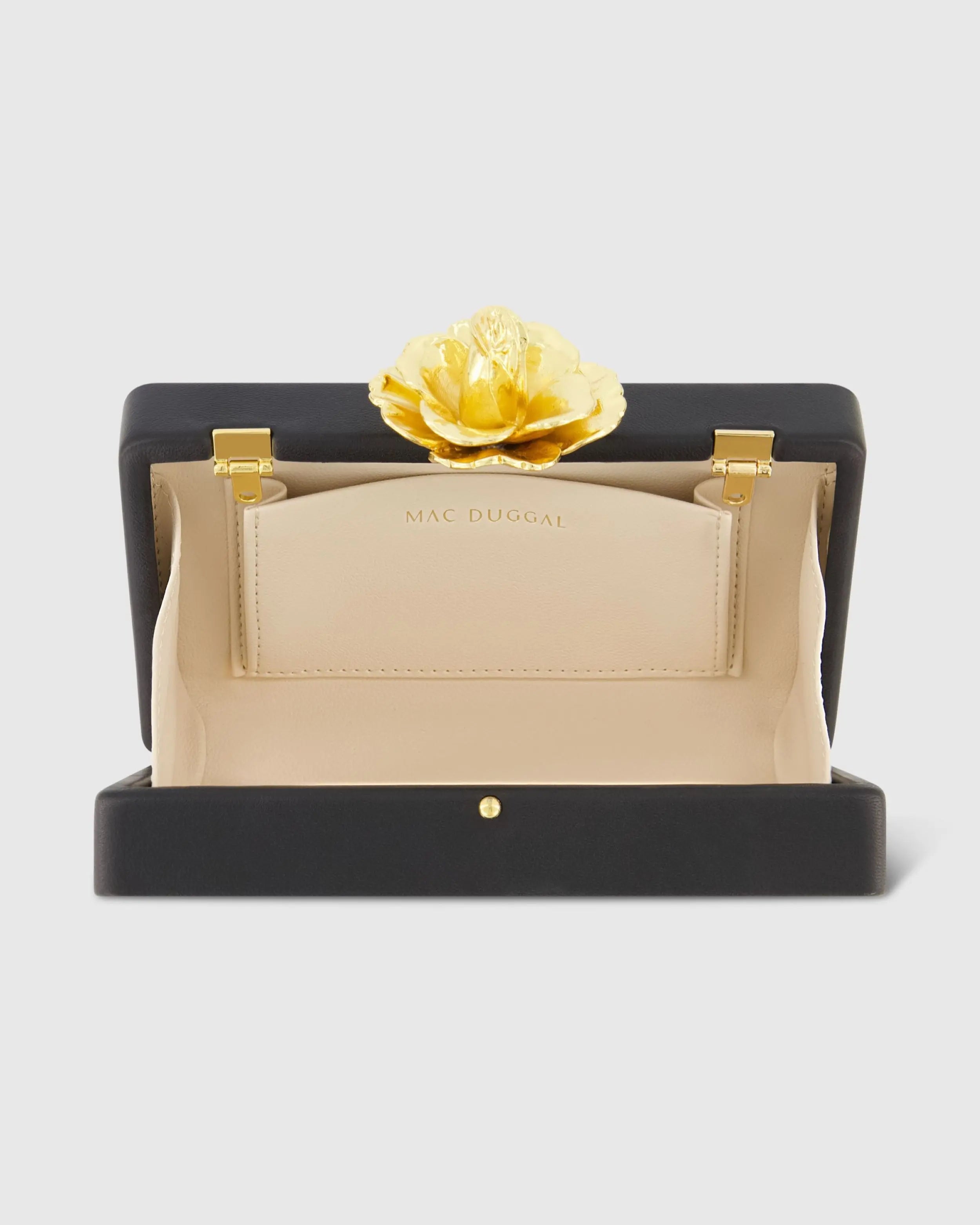 Black Mini Leather Clutch with Gold Rose Closure - Mac Duggal