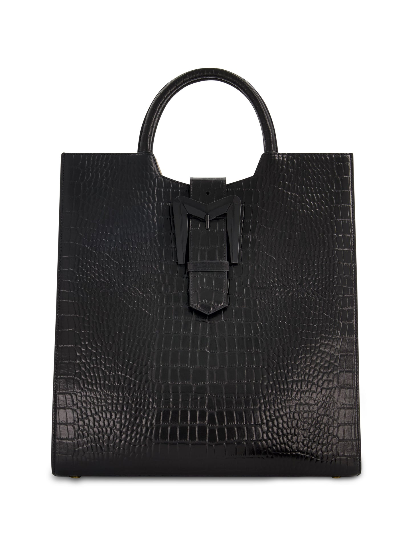 Sac fourre-tout en cuir noir Maxi Croco à boucle avec sangle amovible