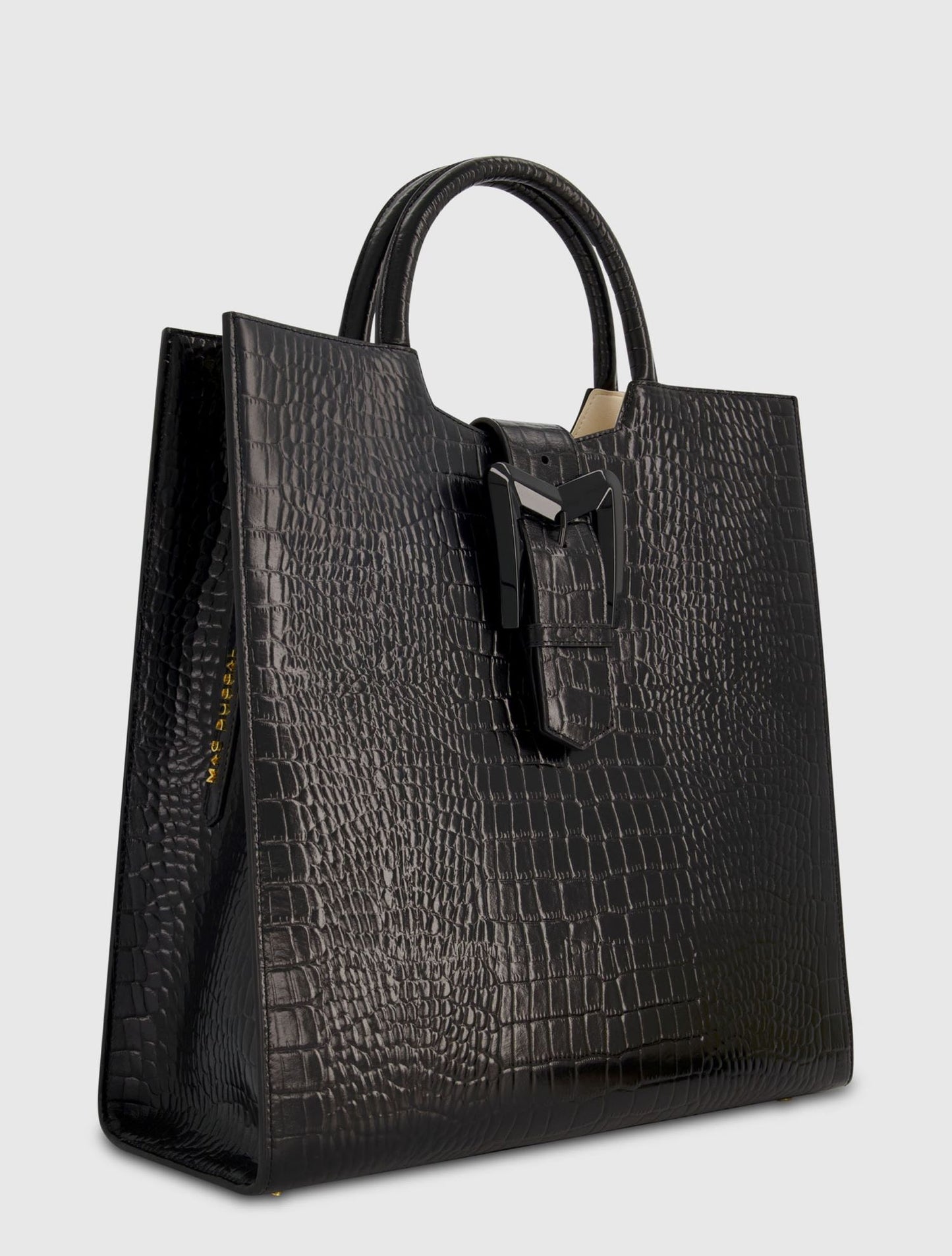 Bolsa tote de couro preto maxi croco com fivela