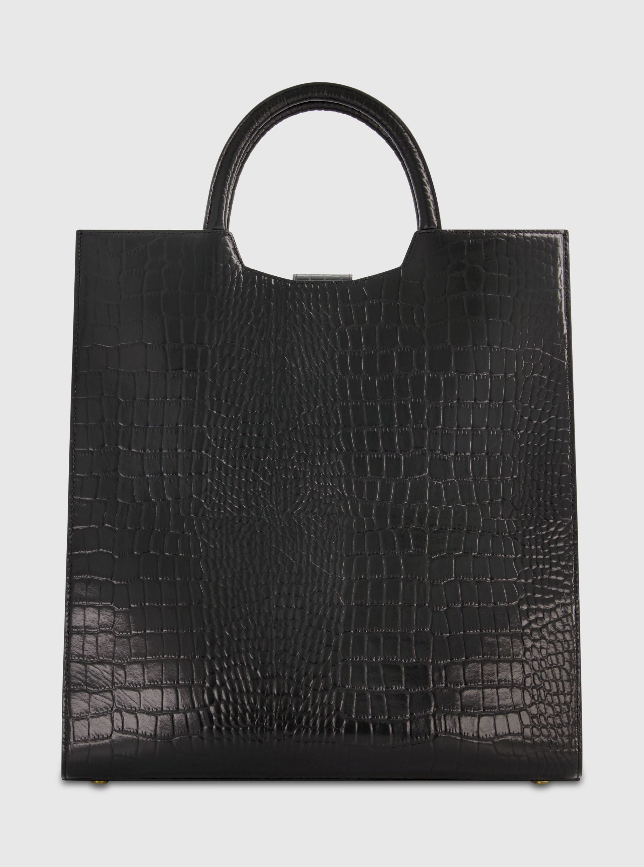 Buckled Maxi Croco Leather Tote Bag with Detachable Strap