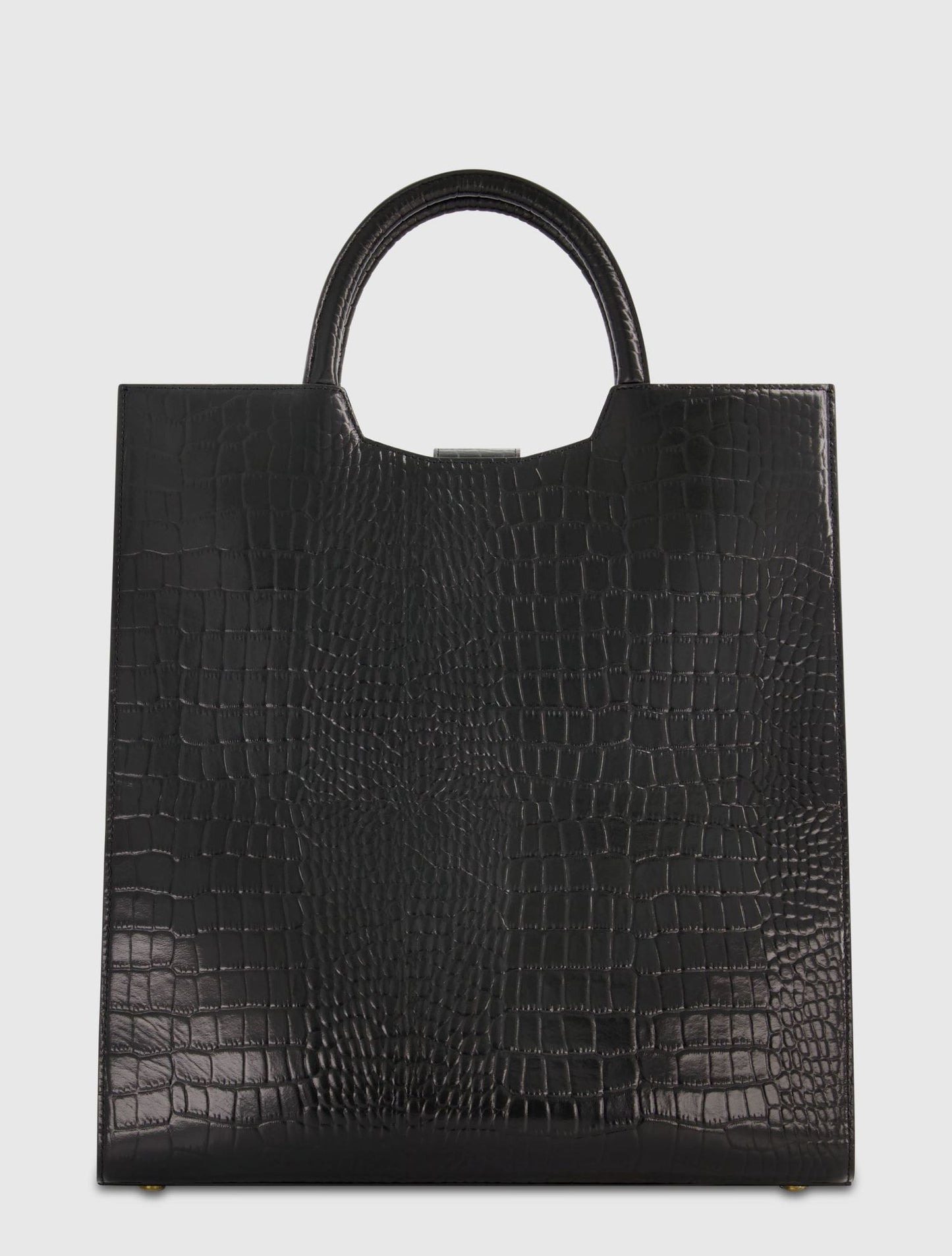 Sac fourre-tout en cuir noir Maxi Croco à boucle avec sangle amovible