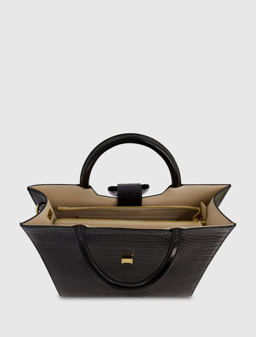 Borsa tote in pelle nera con fibbia Maxi Croco