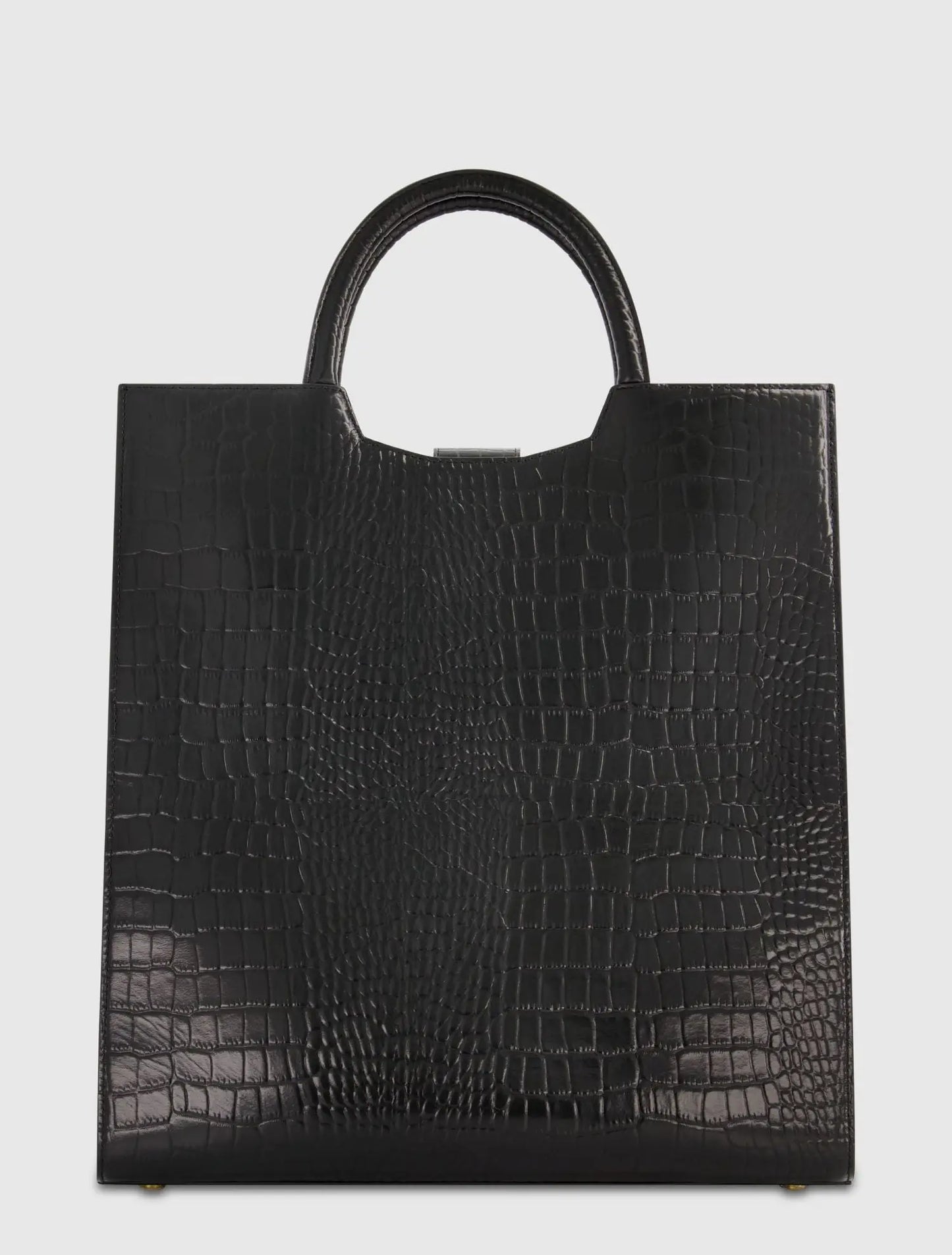Buckled Maxi Croco Black Leather Tote Bag - Mac Duggal