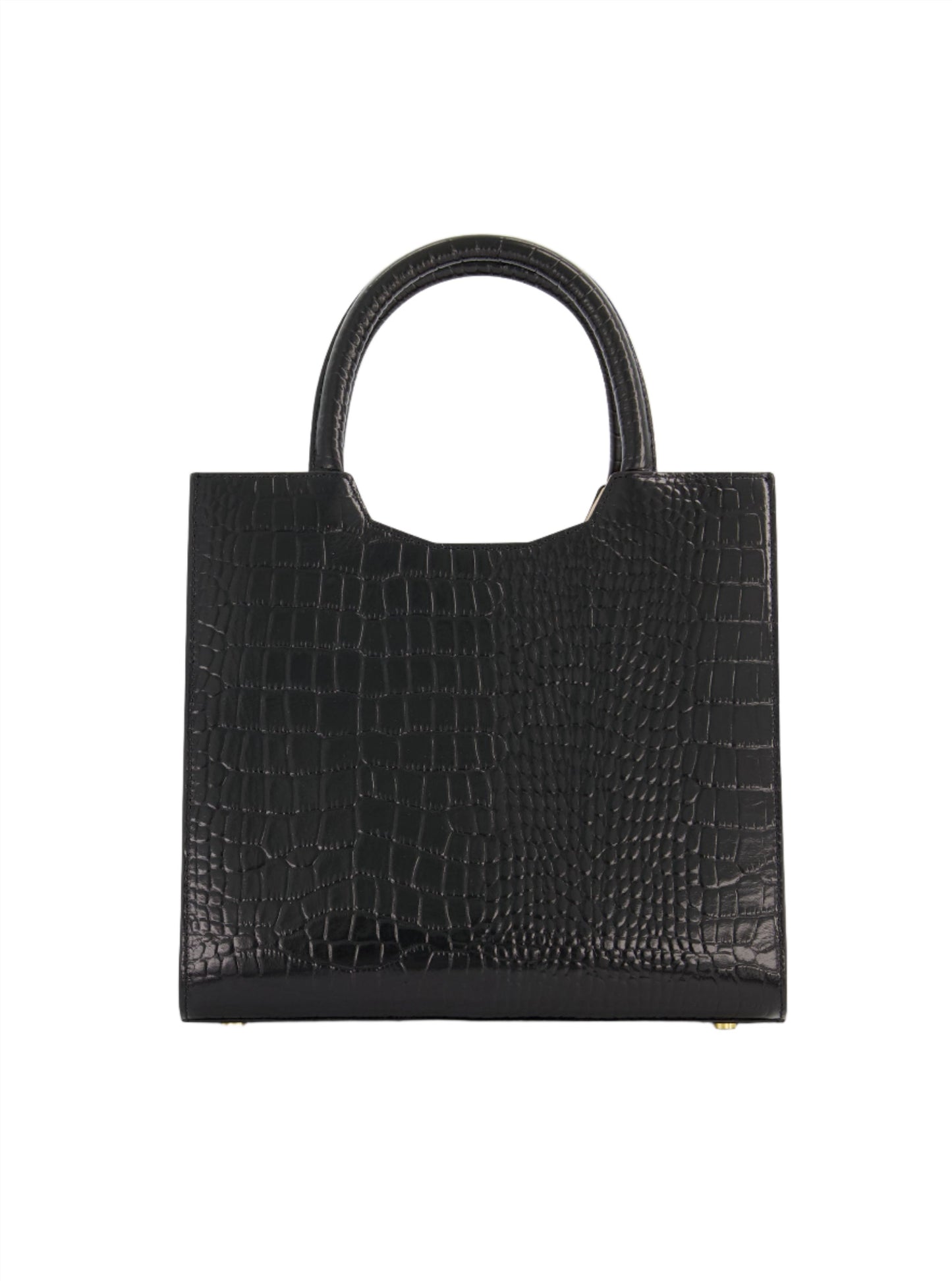 Sac fourre-tout moyen en cuir noir croco à boucle avec sangle amovible