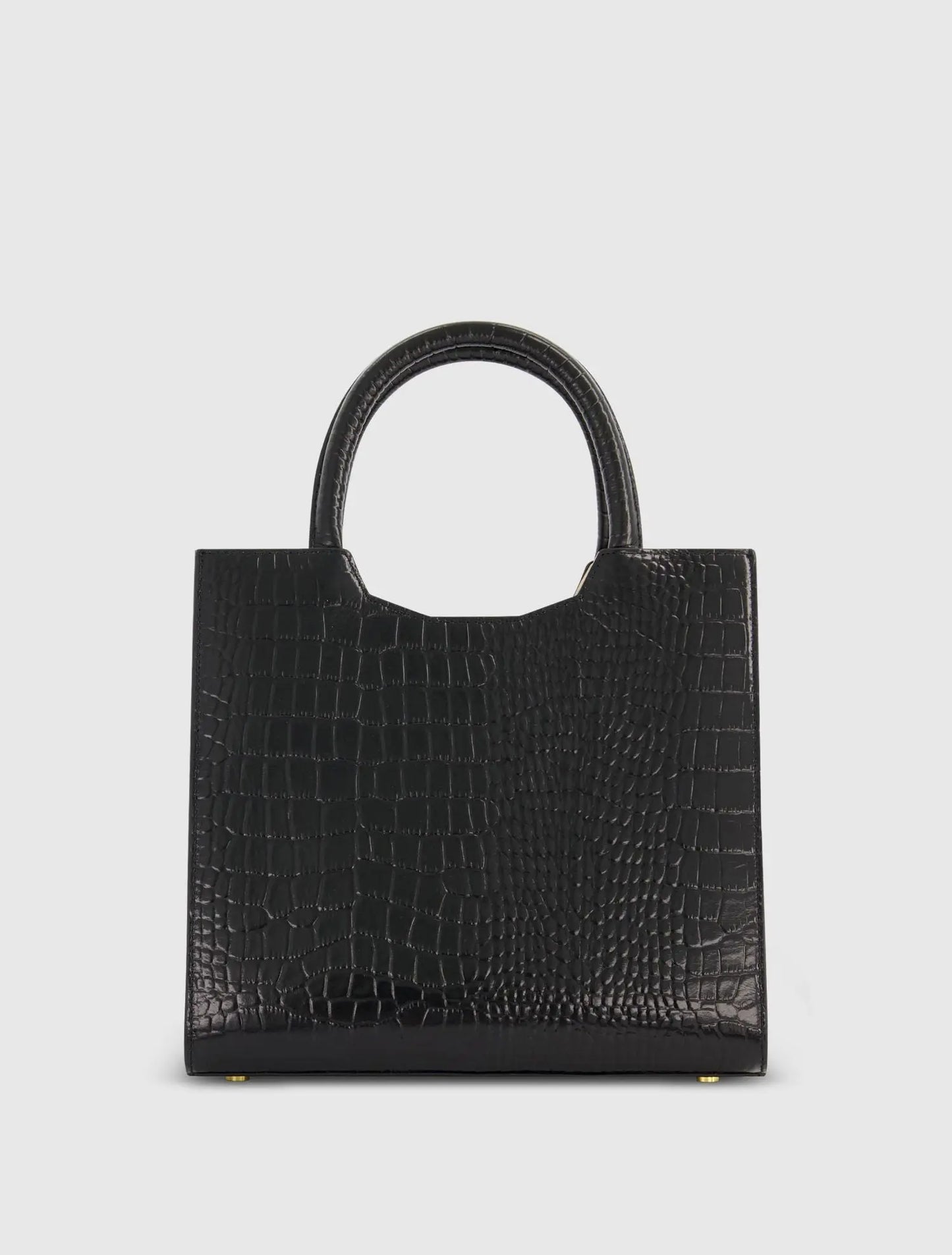 Buckled Medium Croco Black Leather Tote Bag with Detachable Strap - Mac Duggal