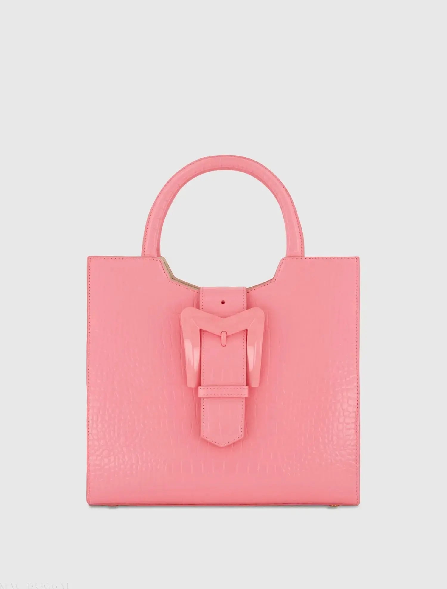 Pink Medium Croc Embossed Leather Tote with Detachable Strap | Mac