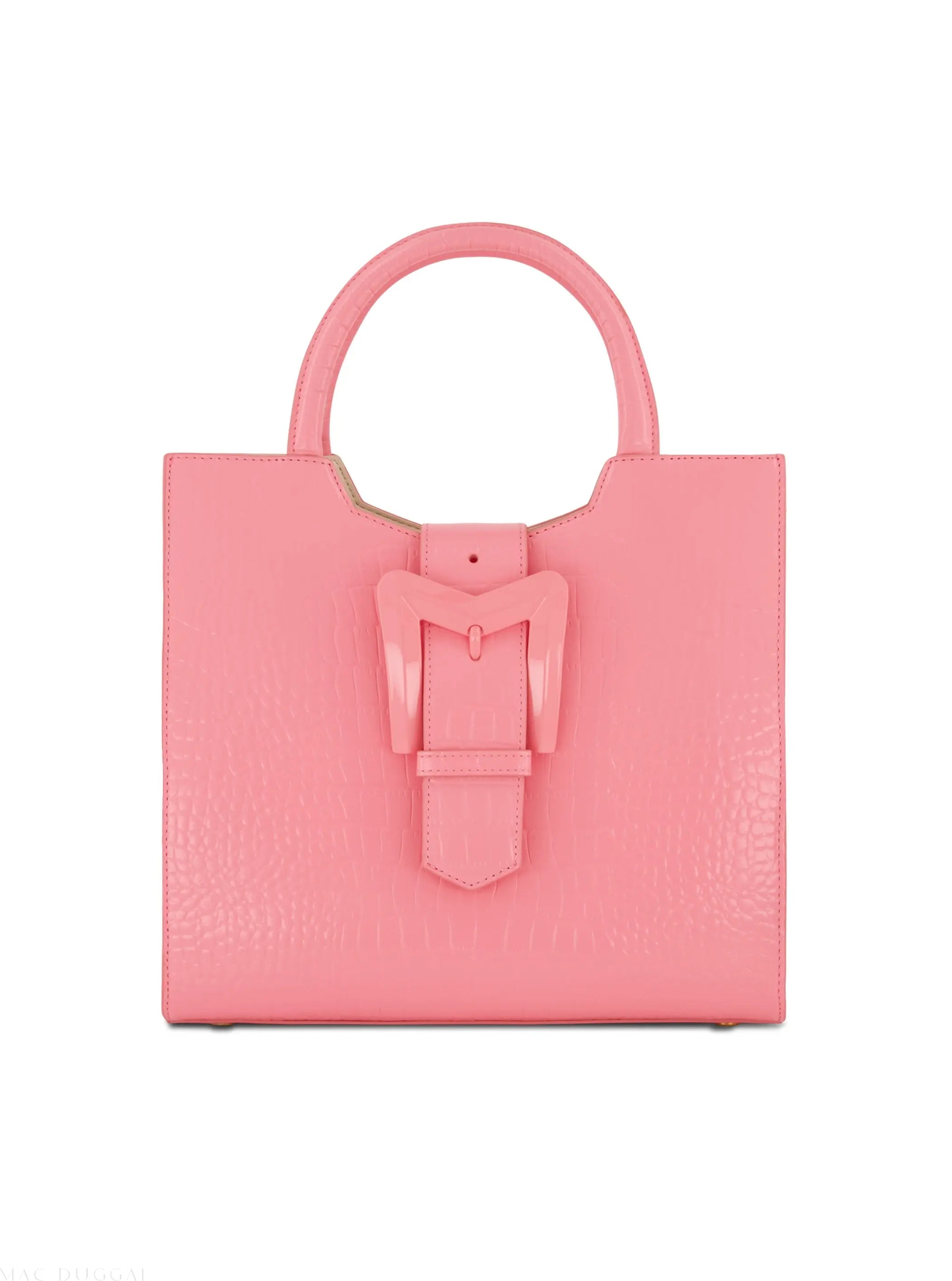 Pink Medium Croc Embossed Leather Tote with Detachable Strap | Mac