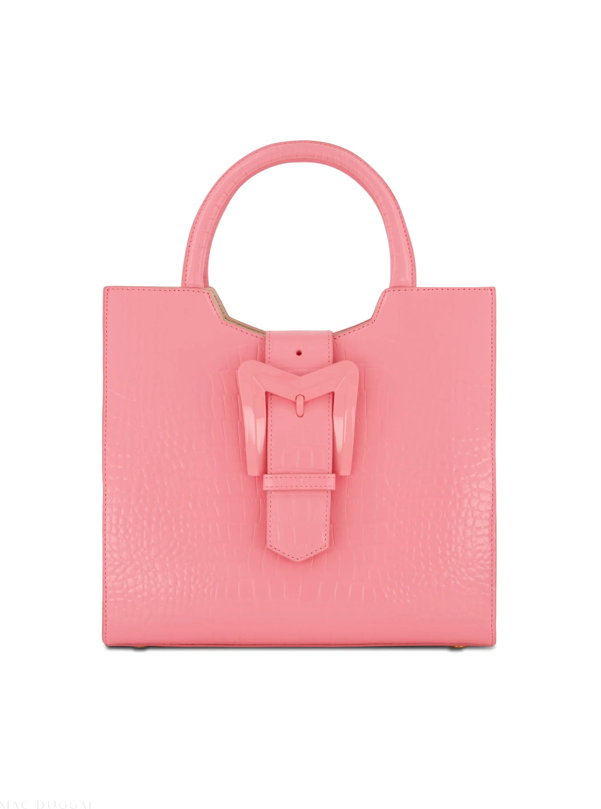 Buckled Medium Croco Hibiscus Leather Tote Bag with Detachable Strap - Mac Duggal