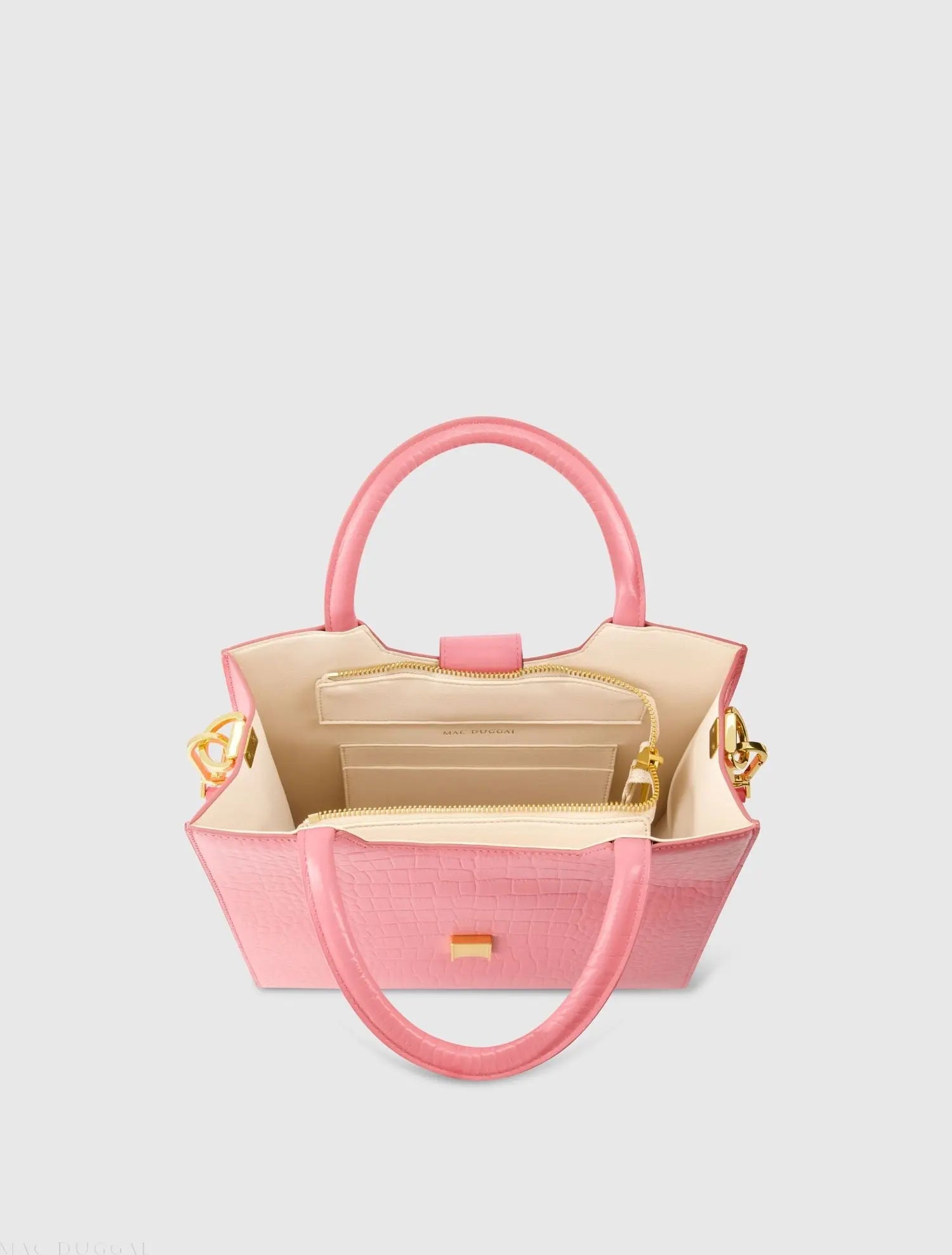 Pink Medium Croc Embossed Leather Tote with Detachable Strap | Mac