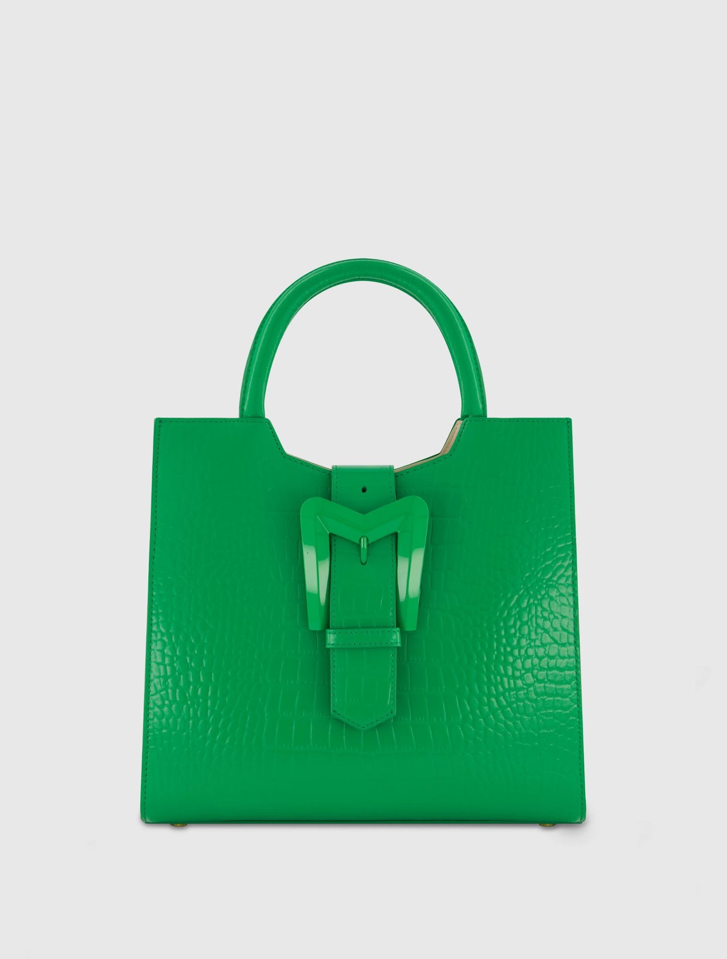 Sac fourre-tout moyen en cuir vert croco à boucle avec sangle amovible