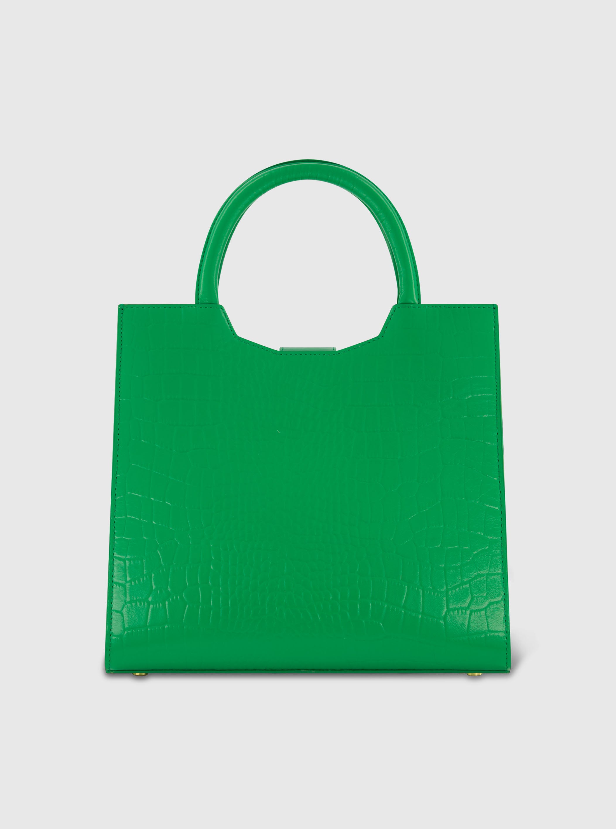 Buckled Medium Croco Green Leather Tote Bag with Detachable Strap