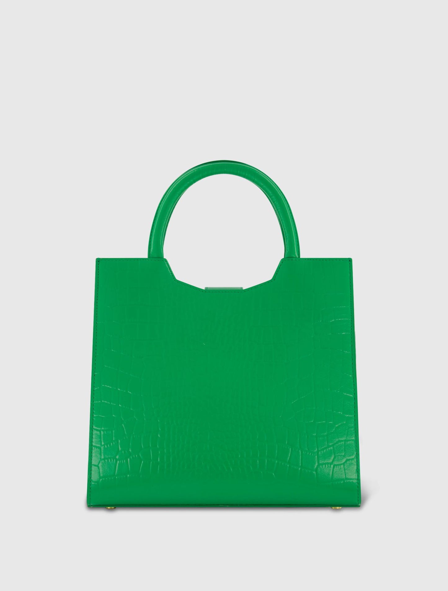 Bolsa tote média de couro verde croco com fivela e alça removível