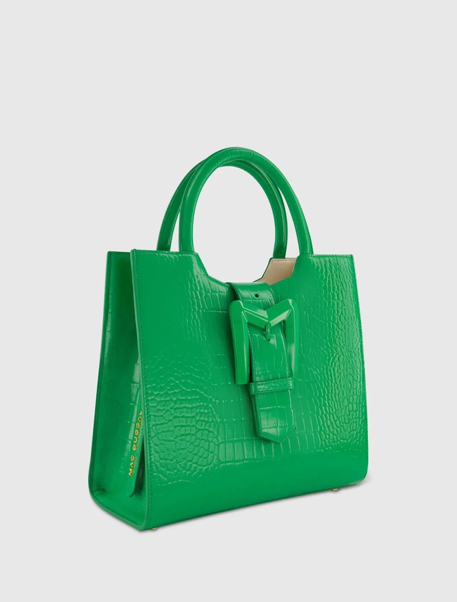 Buckled Medium Croco Green Leather Tote Bag with Detachable Strap - Mac Duggal