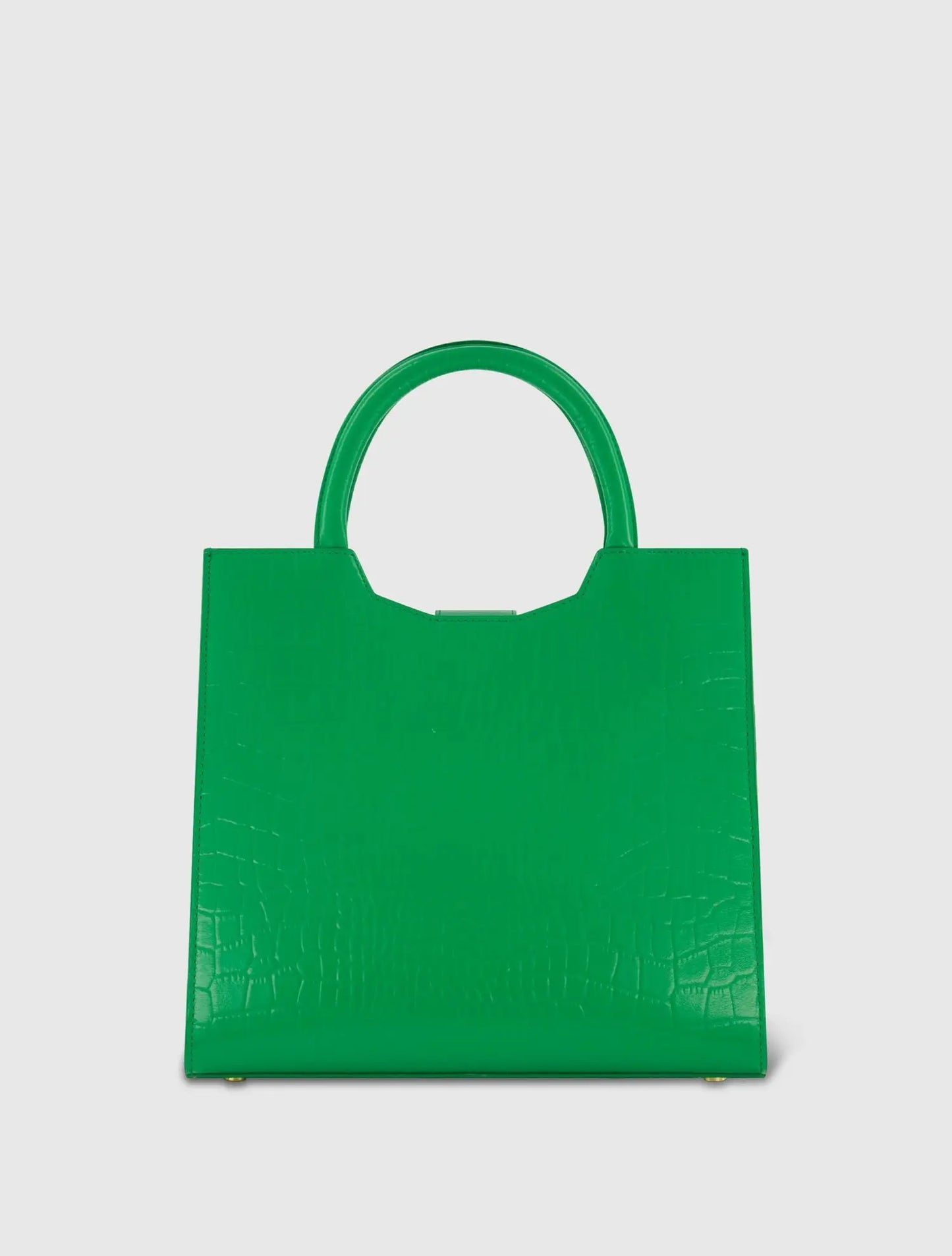 Buckled Medium Croco Green Leather Tote Bag with Detachable Strap - Mac Duggal