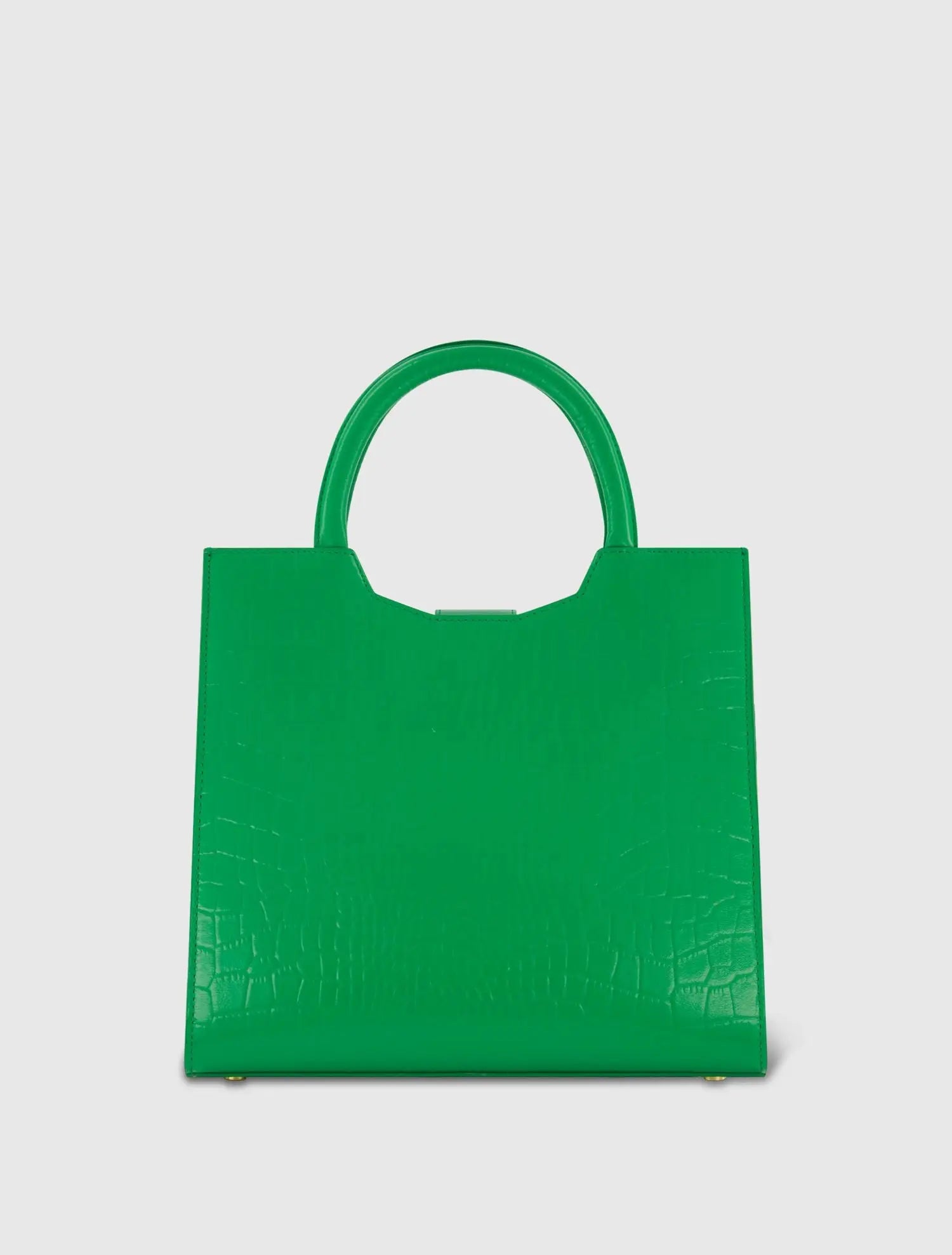 Buckled Medium Croco Green Leather Tote Bag with Detachable Strap - Mac Duggal